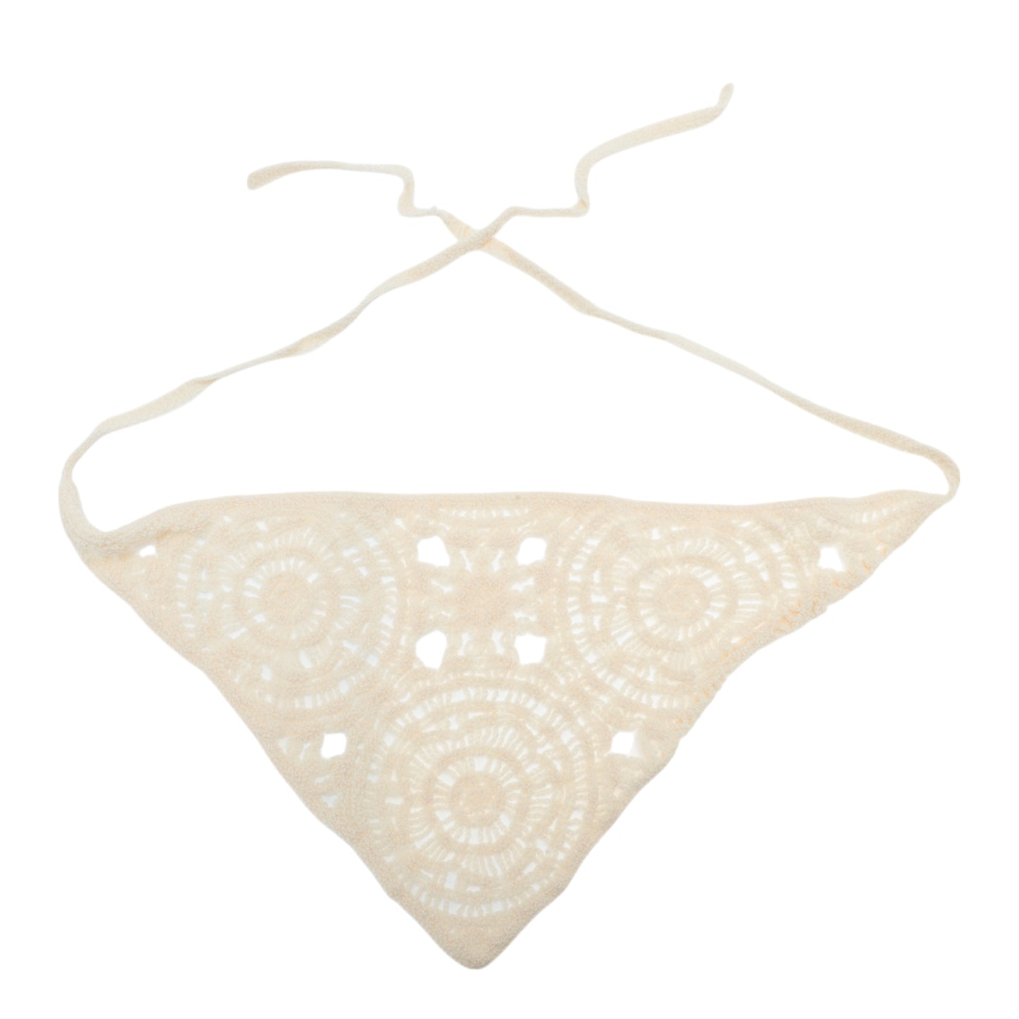 Floral Knitted Triangle Bandana for Women White Beige 2 Pcs