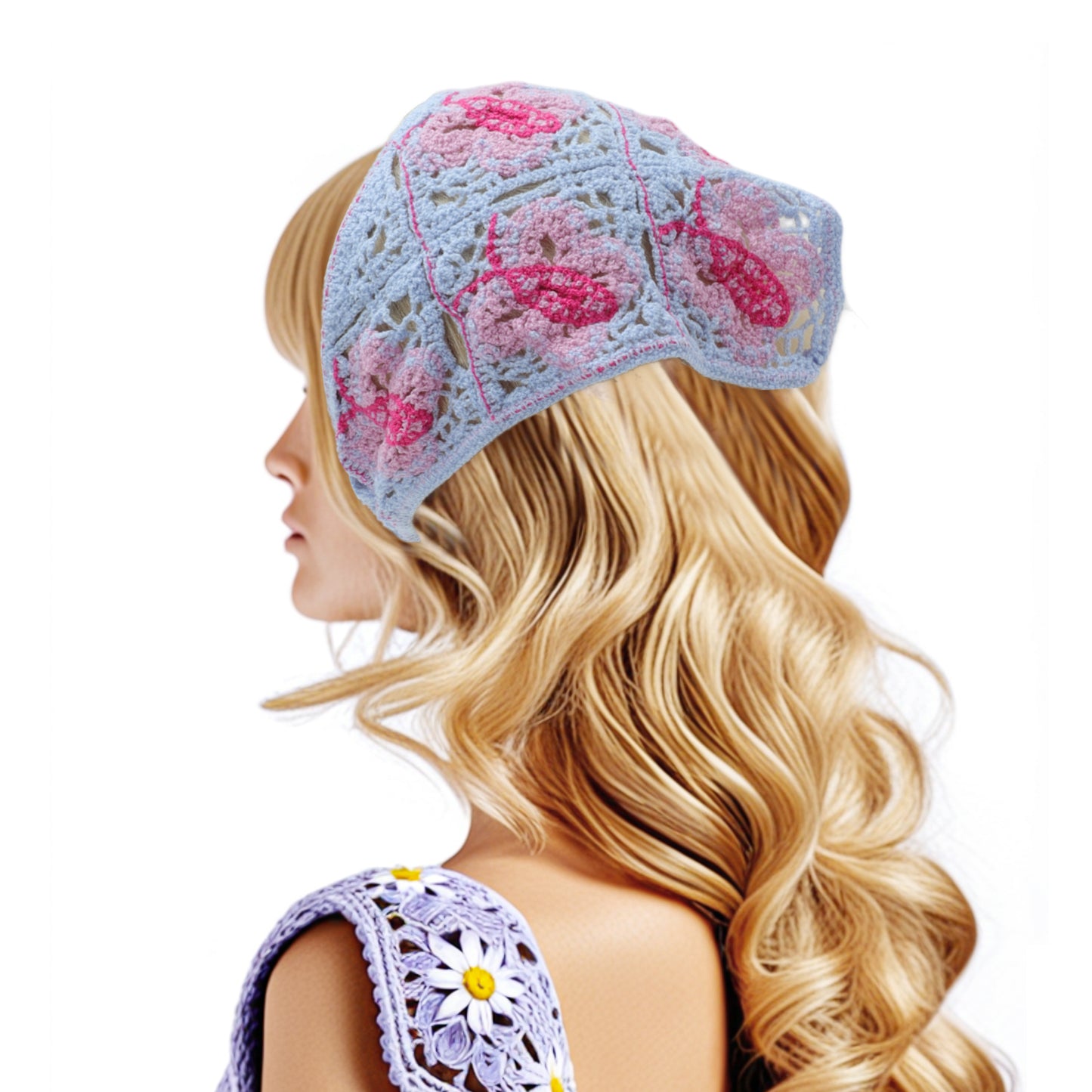 Bandana triangular de punto con diseño de mariposa y girasol para mujer, azul, morado y beige, 2 unidades