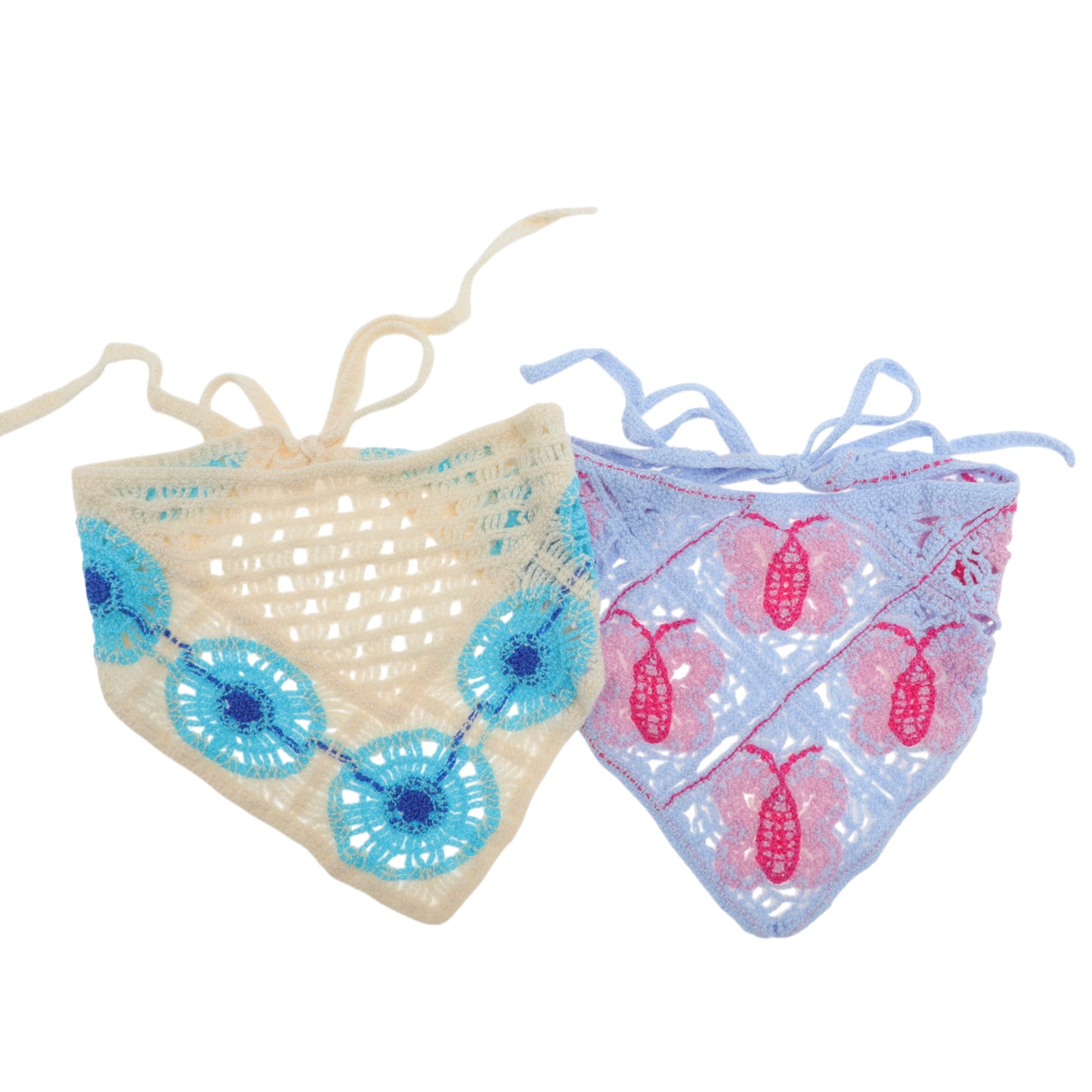 Bandana triangular de punto con diseño de mariposa y girasol para mujer, azul, morado y beige, 2 unidades