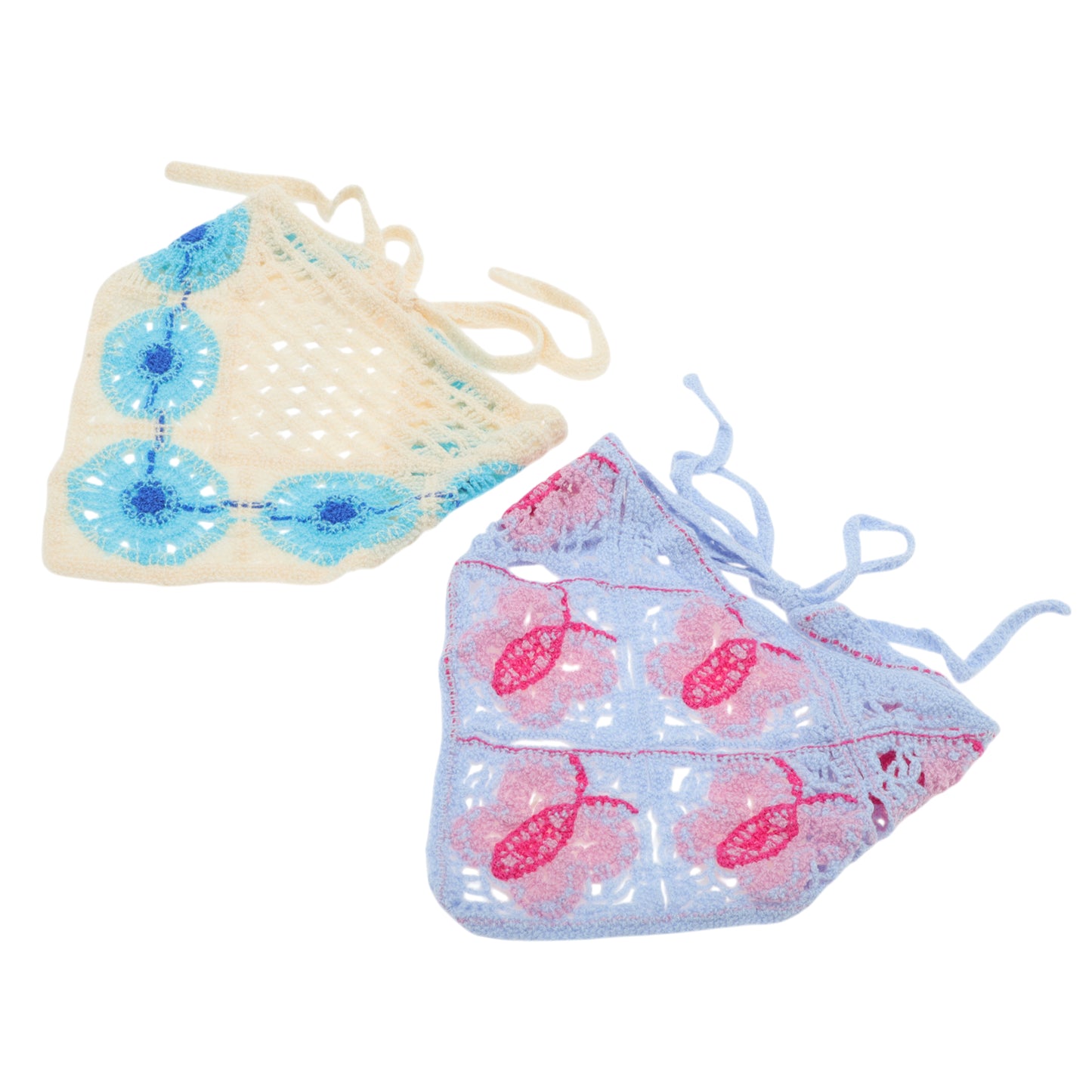 Bandana triangular de punto con diseño de mariposa y girasol para mujer, azul, morado y beige, 2 unidades