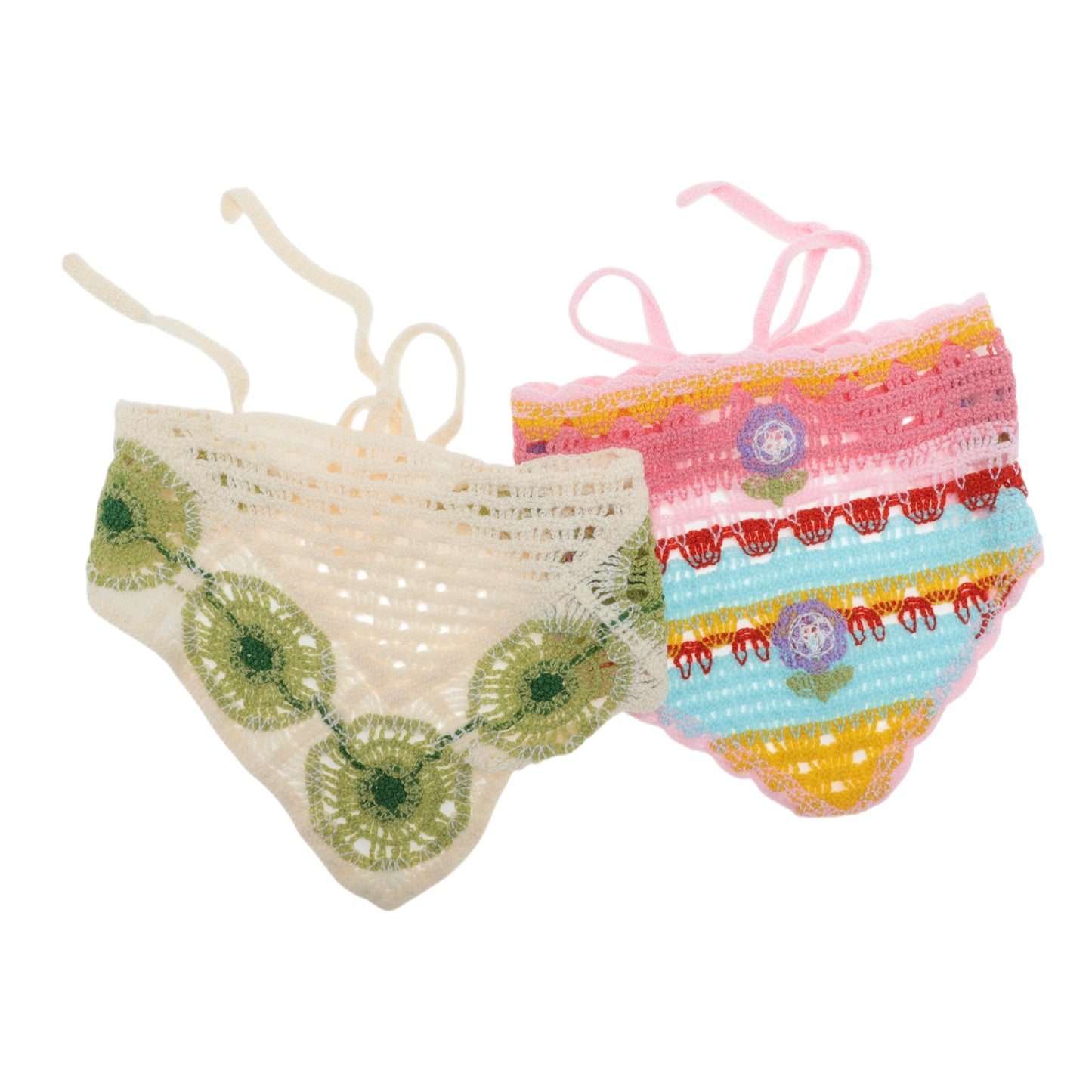 Knitted Triangle Bandana for Women Pink Beige 2 Pcs