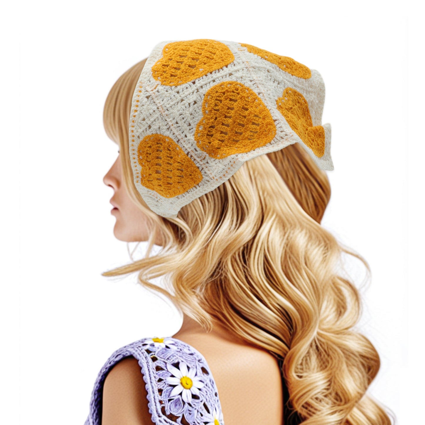 Knitted Lightweight Triangle Bandana for Women Red Beige 2 Pcs