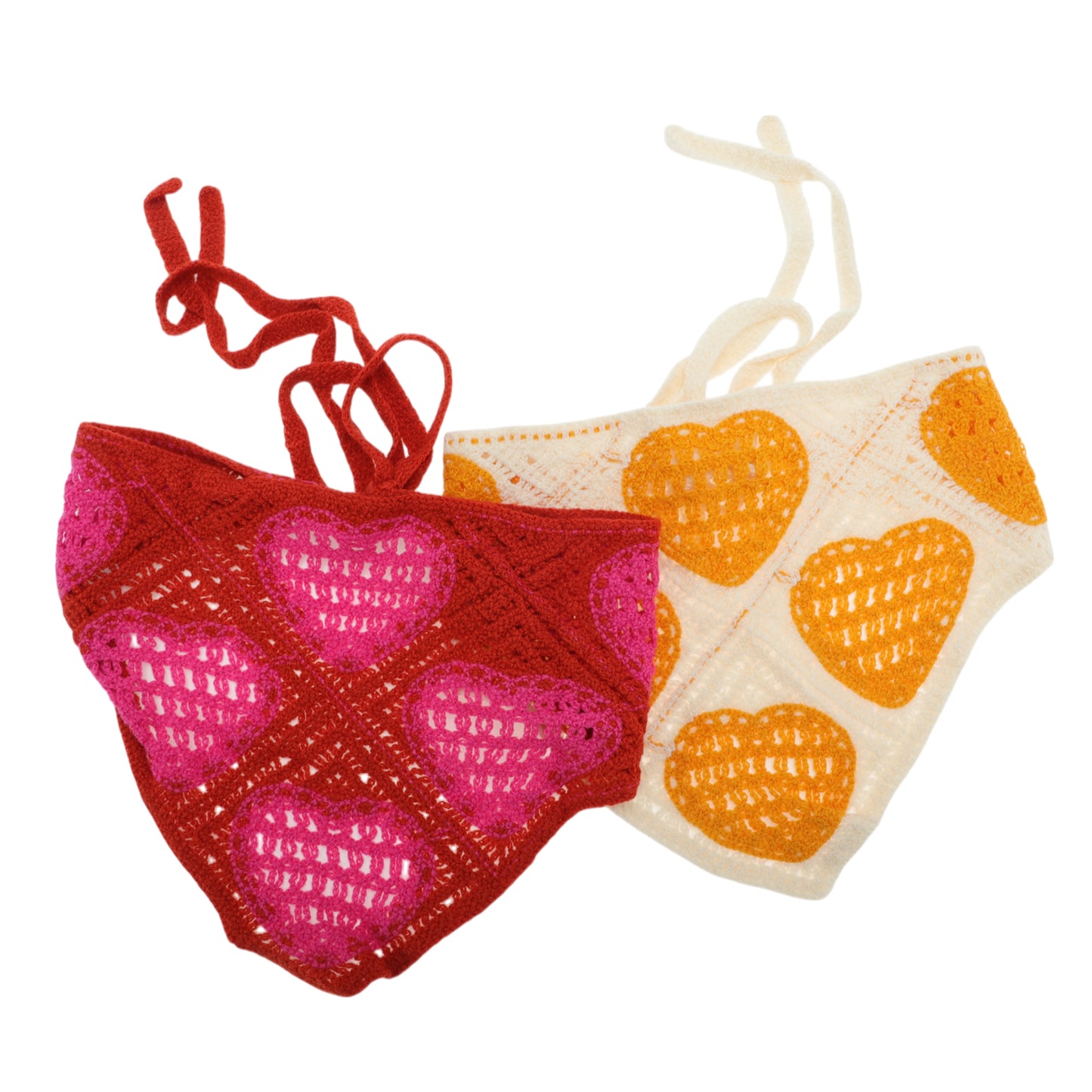 Knitted Lightweight Triangle Bandana for Women Red Beige 2 Pcs