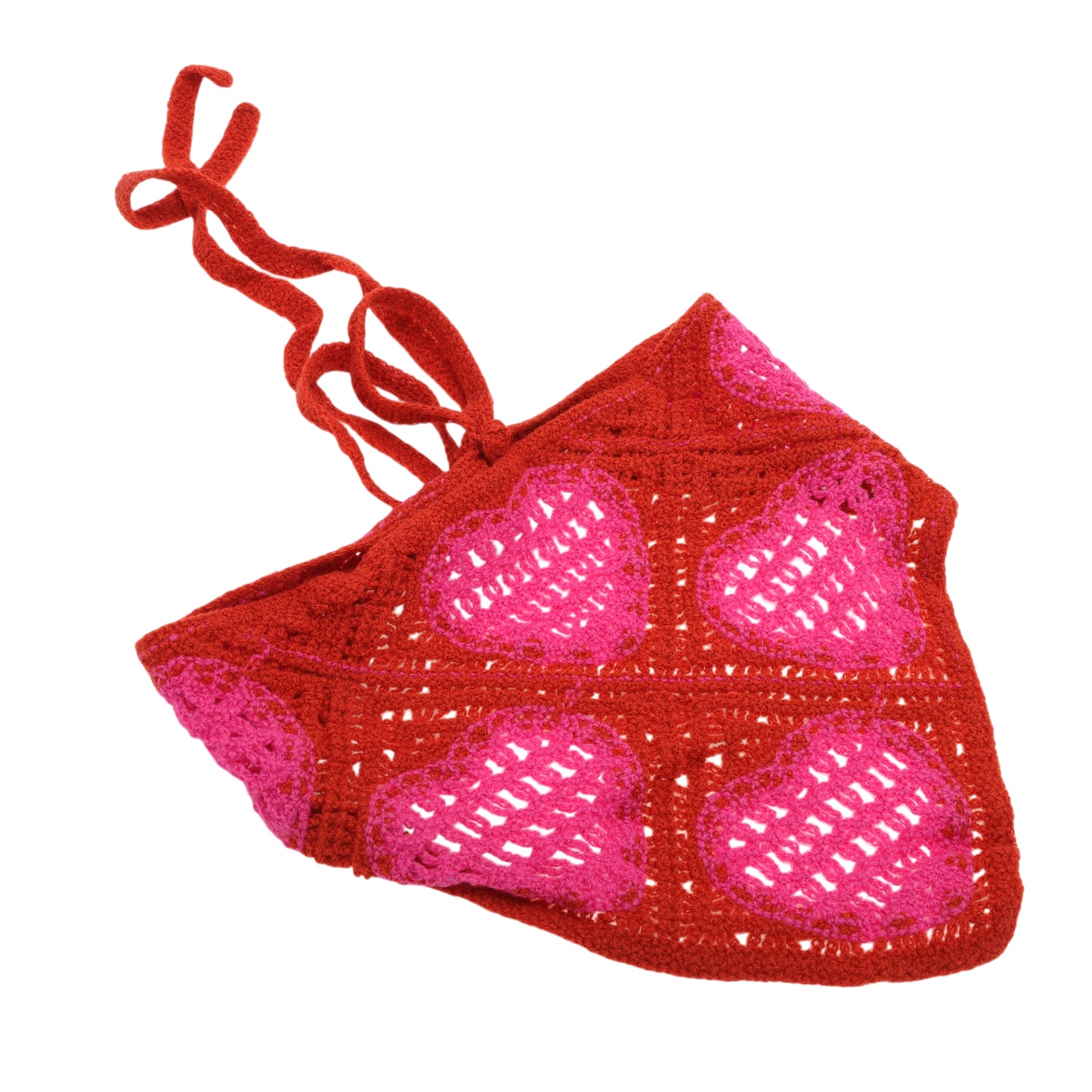 Knitted Lightweight Triangle Bandana for Women Red Beige 2 Pcs