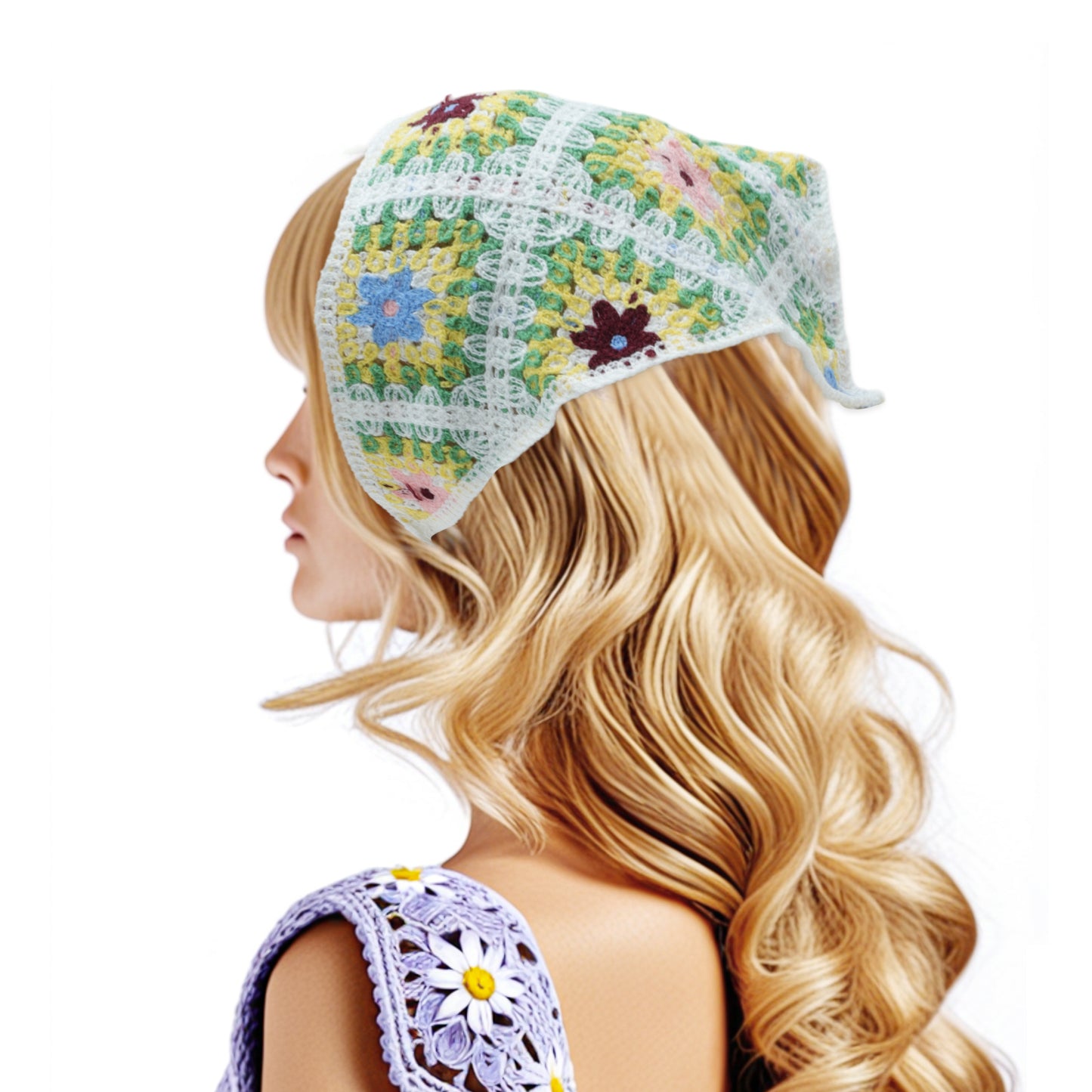 Bandana triangular ligera de punto para mujer, color verde hierba y azul, 2 unidades