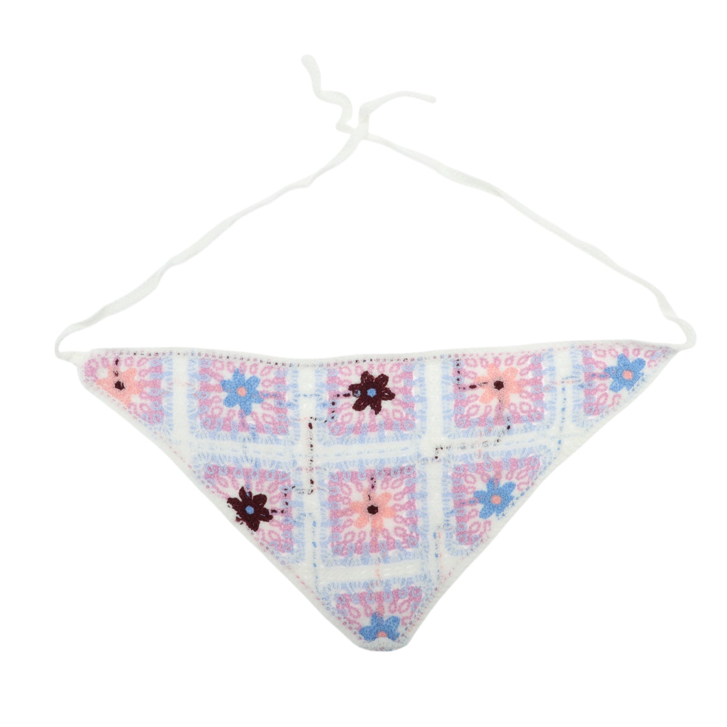 Flower Knitted Triangle Bandana for Women White Purple Sky Blue 2 Pcs