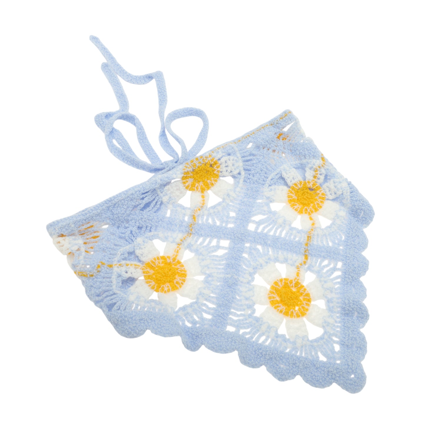 Flower Knitted Triangle Bandana for Women White Purple Sky Blue 2 Pcs