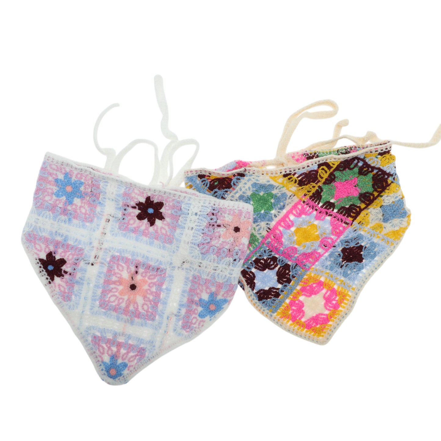 Knitted Lightweight Triangle Bandana for Women Colorful White Purple 2 Pcs