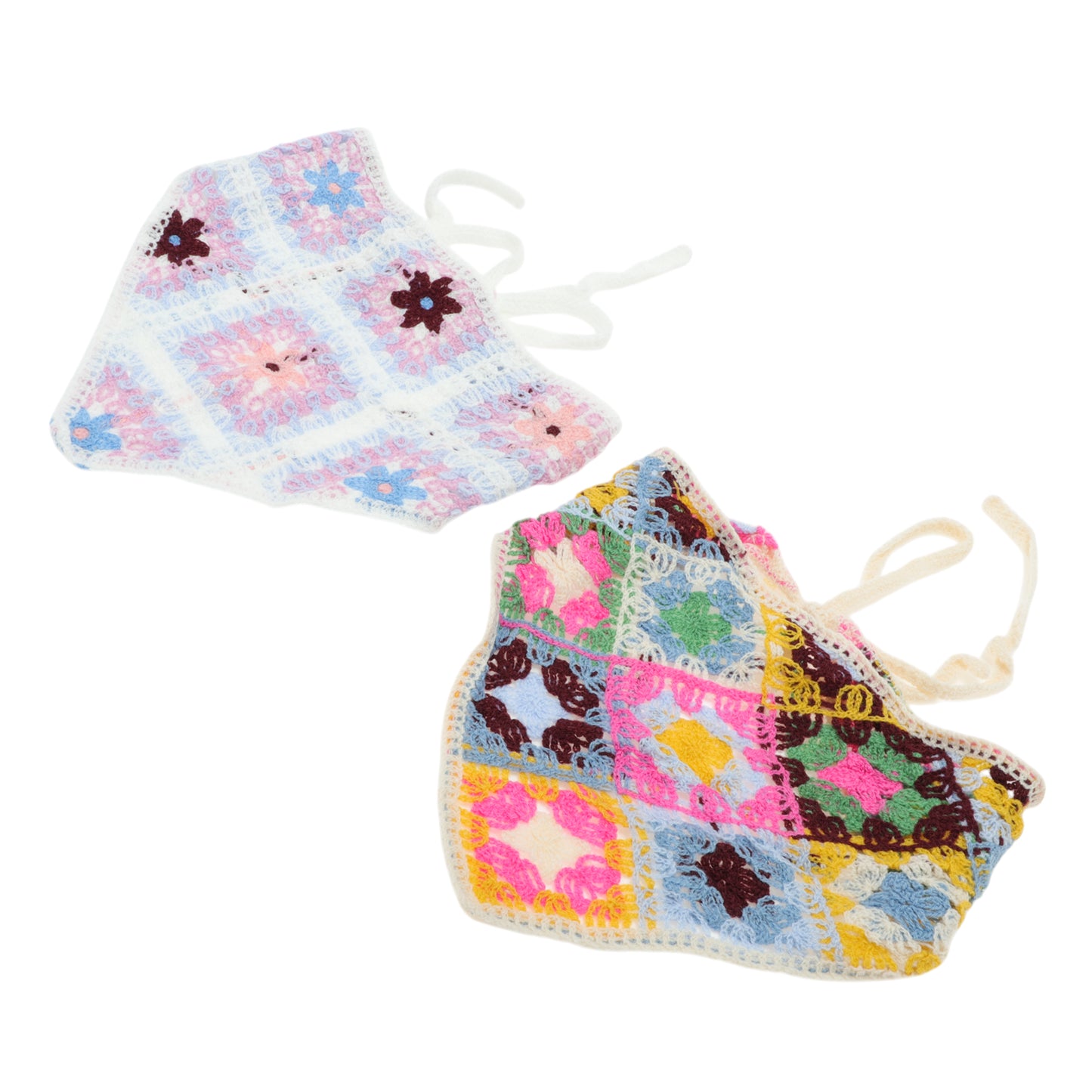 Knitted Lightweight Triangle Bandana for Women Colorful White Purple 2 Pcs