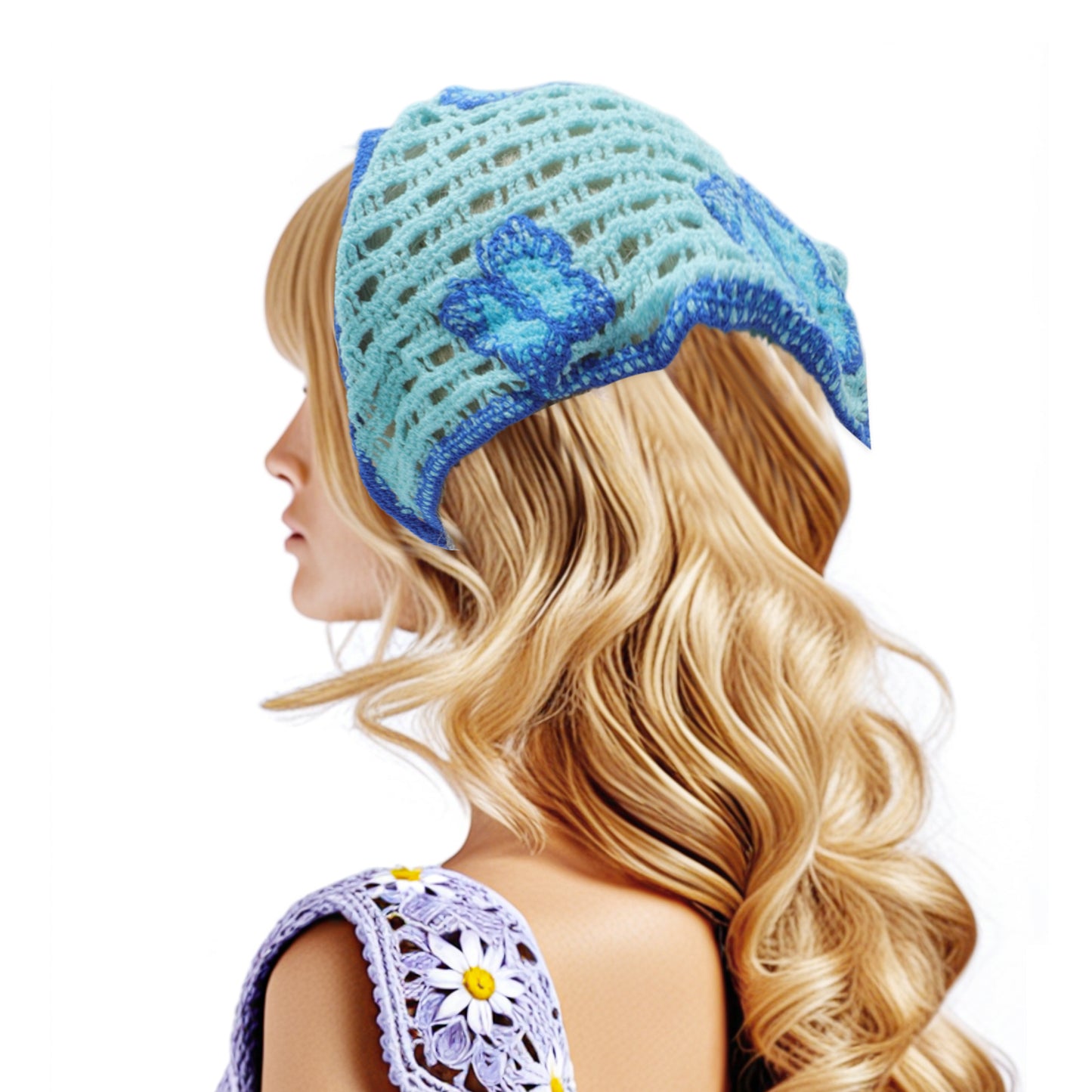 Knitted Triangle Bandana for Women Beige Sky Blue 2 Pcs