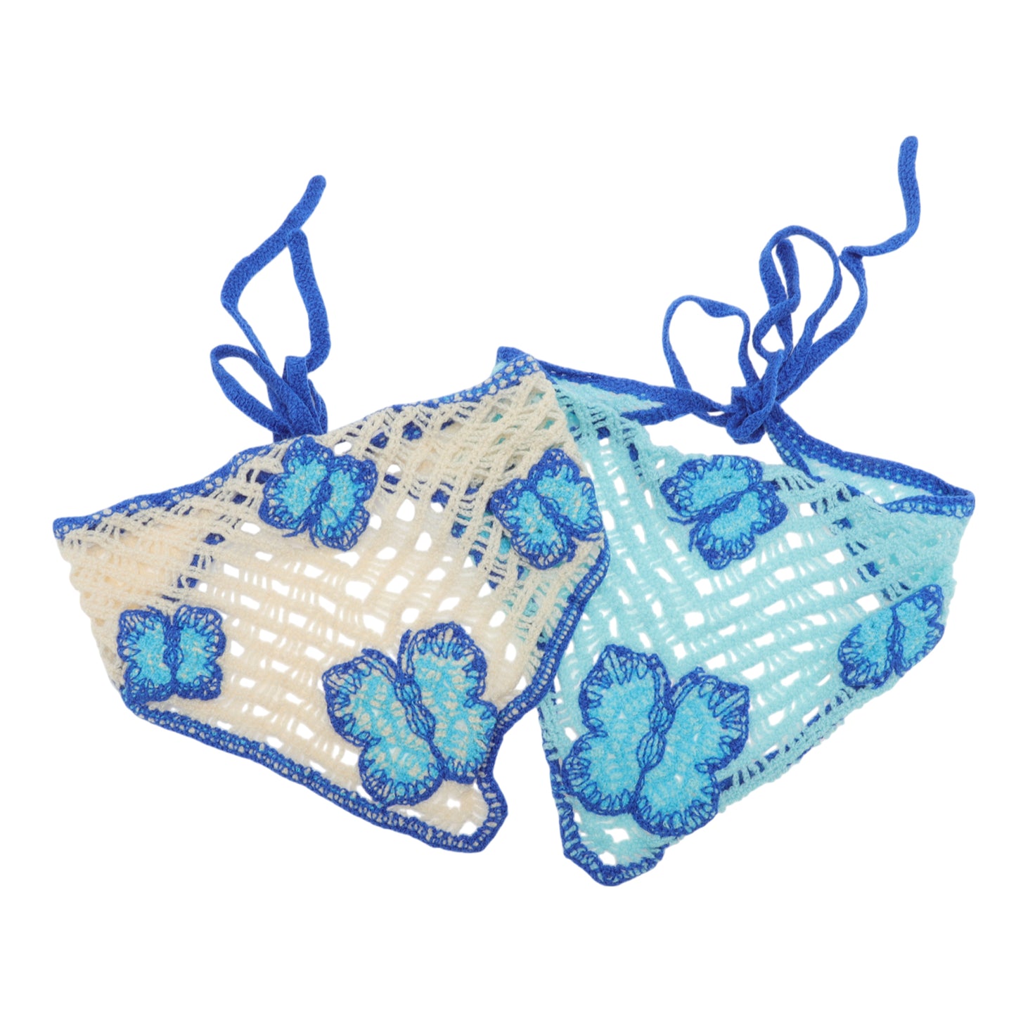 Knitted Triangle Bandana for Women Beige Sky Blue 2 Pcs