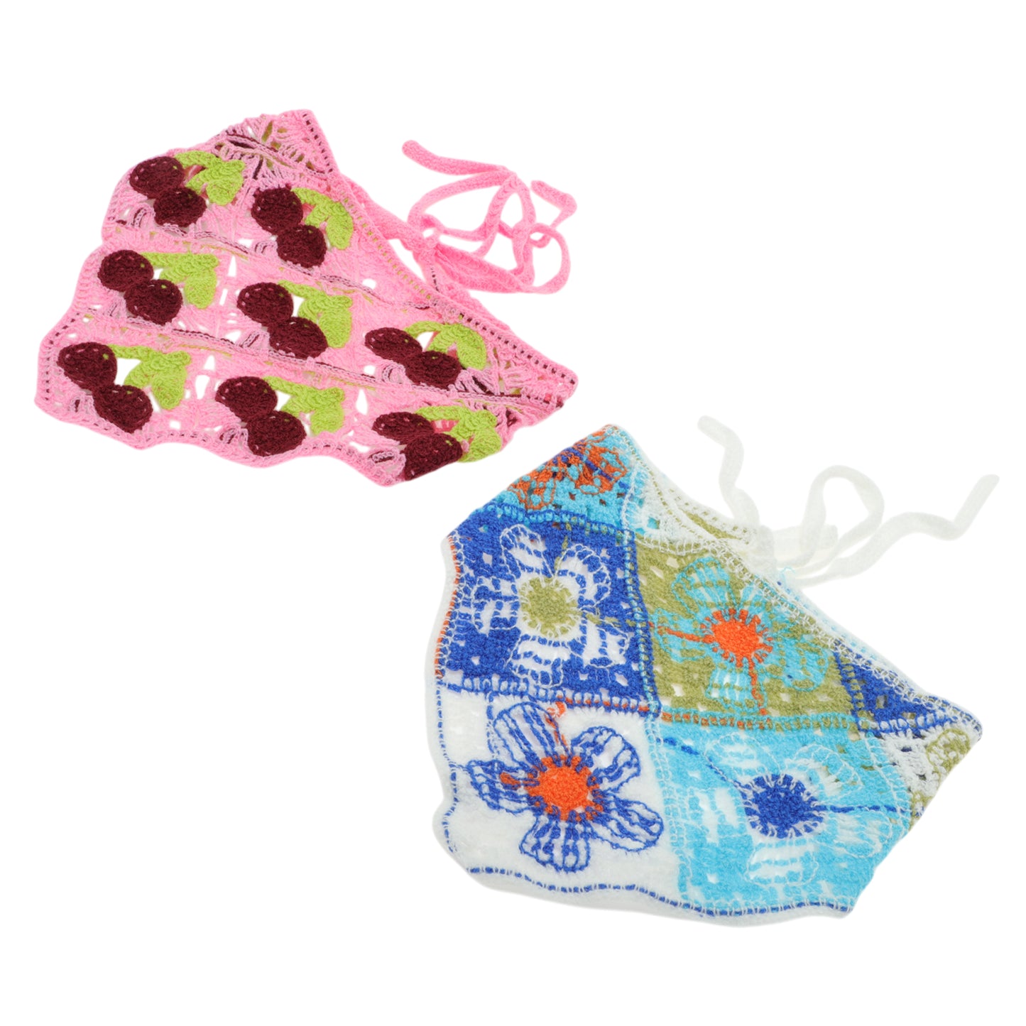 Bandana triangular de punto con flores para mujer, azul y rosa, 2 unidades