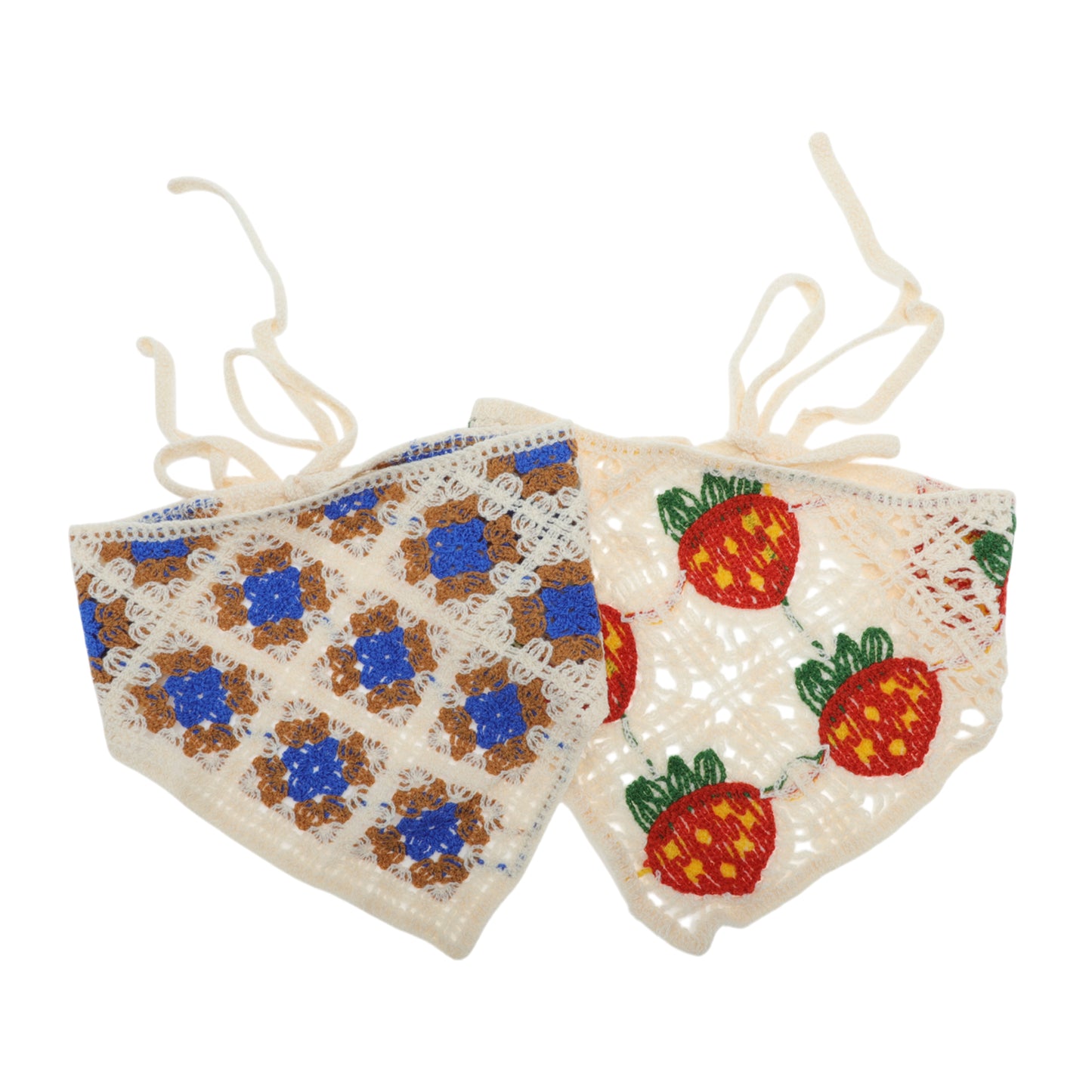 Strawberry Flowers Knitted Triangle Bandana for Women Beige 2 Pcs