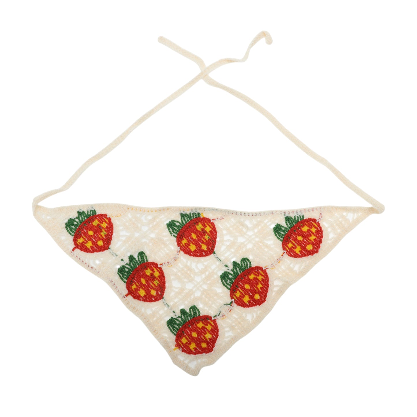Strawberry Flowers Knitted Triangle Bandana for Women Beige 2 Pcs