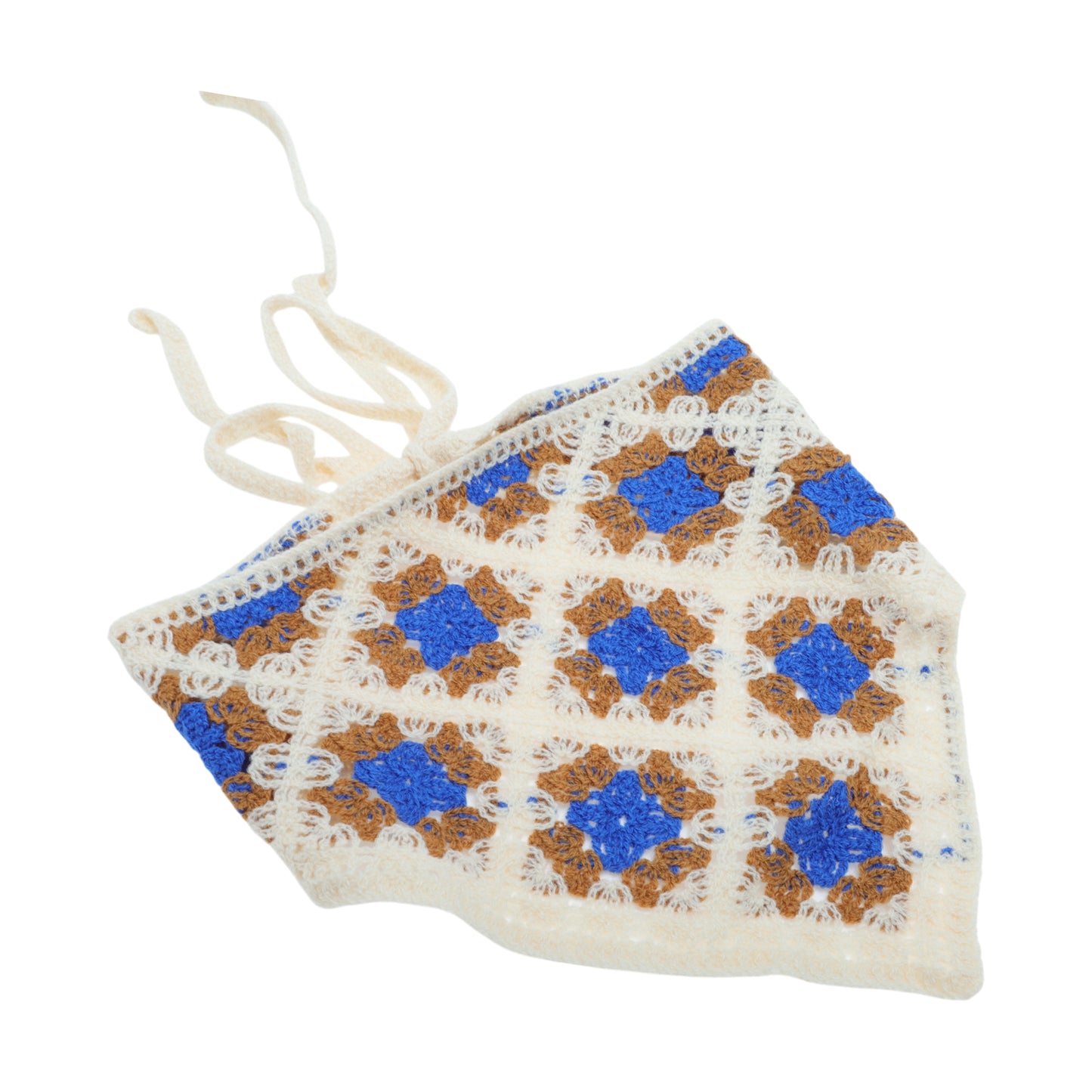 Strawberry Flowers Knitted Triangle Bandana for Women Beige 2 Pcs