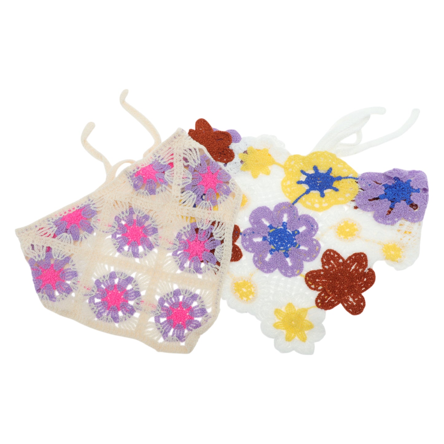 Flower Knitted Triangle Bandana for Women Beige Red Purple Yellow 2 Pcs