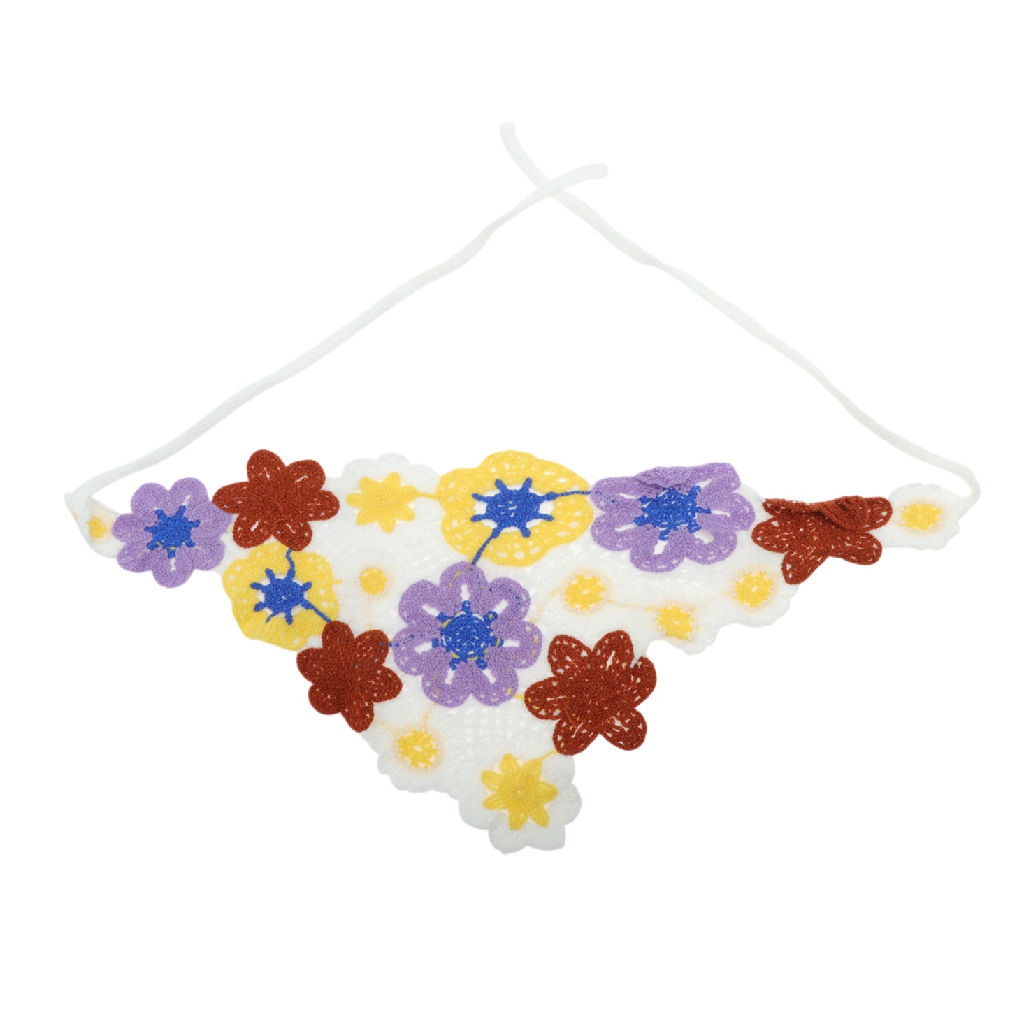 Flower Knitted Triangle Bandana for Women Beige Red Purple Yellow 2 Pcs
