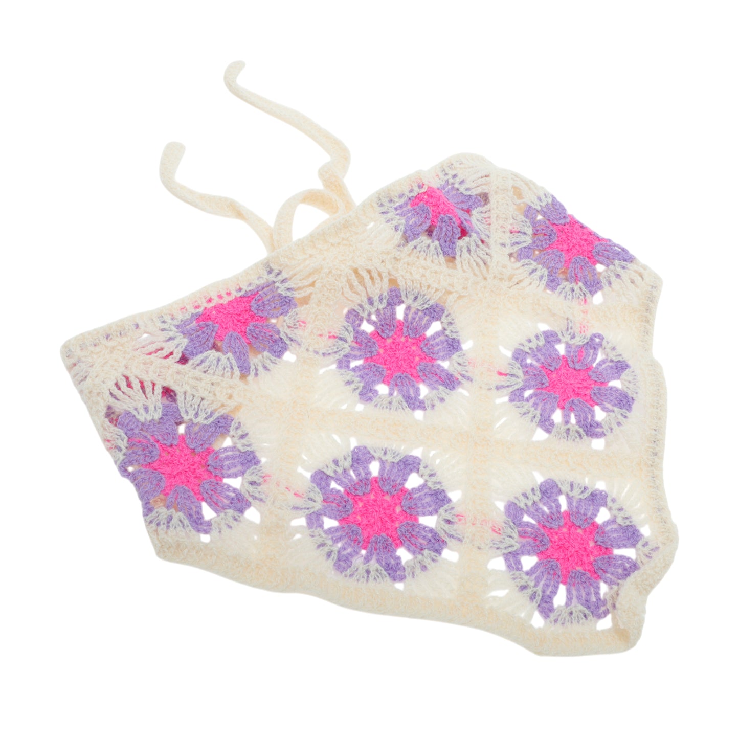 Flower Knitted Triangle Bandana for Women Beige Red Purple Yellow 2 Pcs