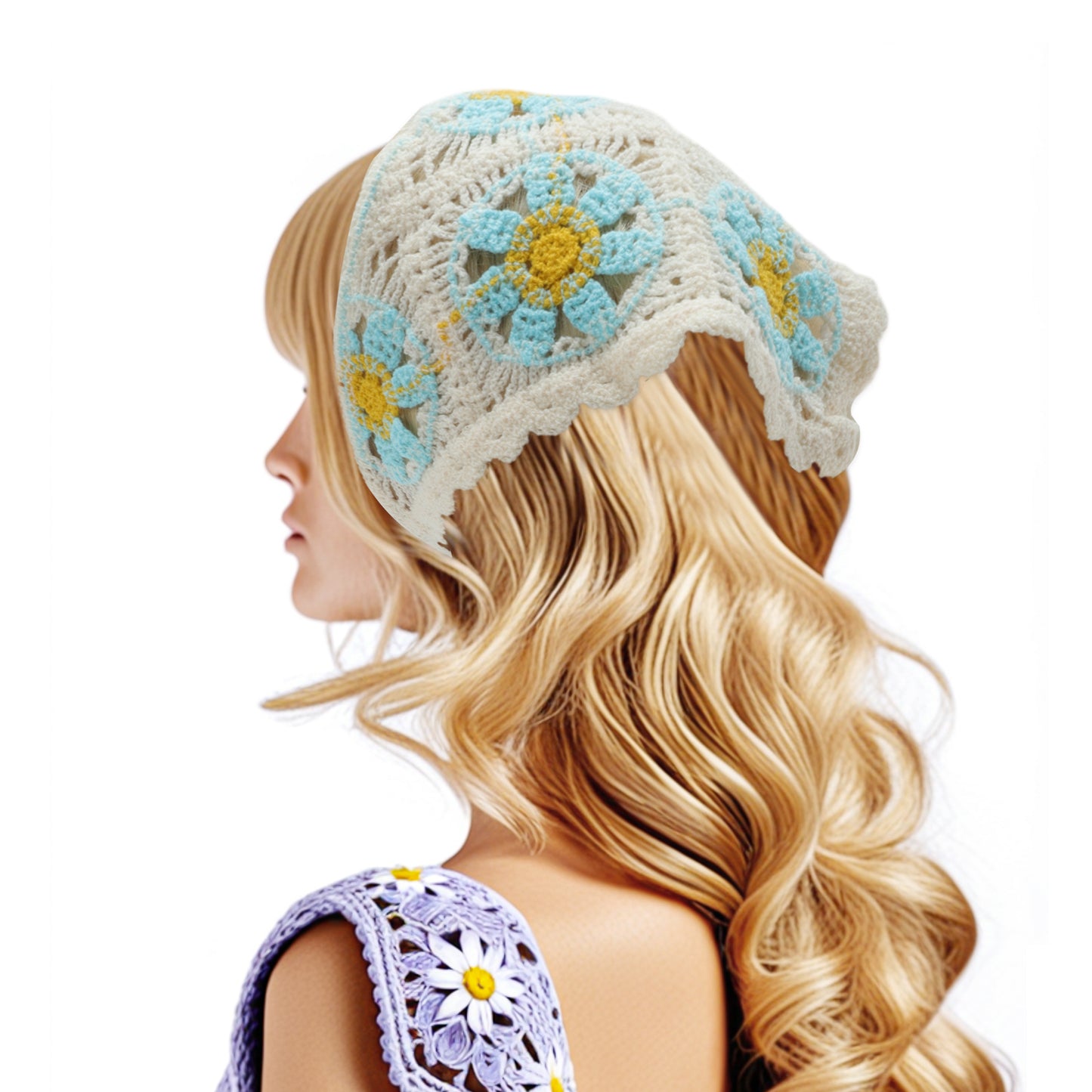 Blossom Knitted Triangle Bandana for Women Beige 2 Pcs