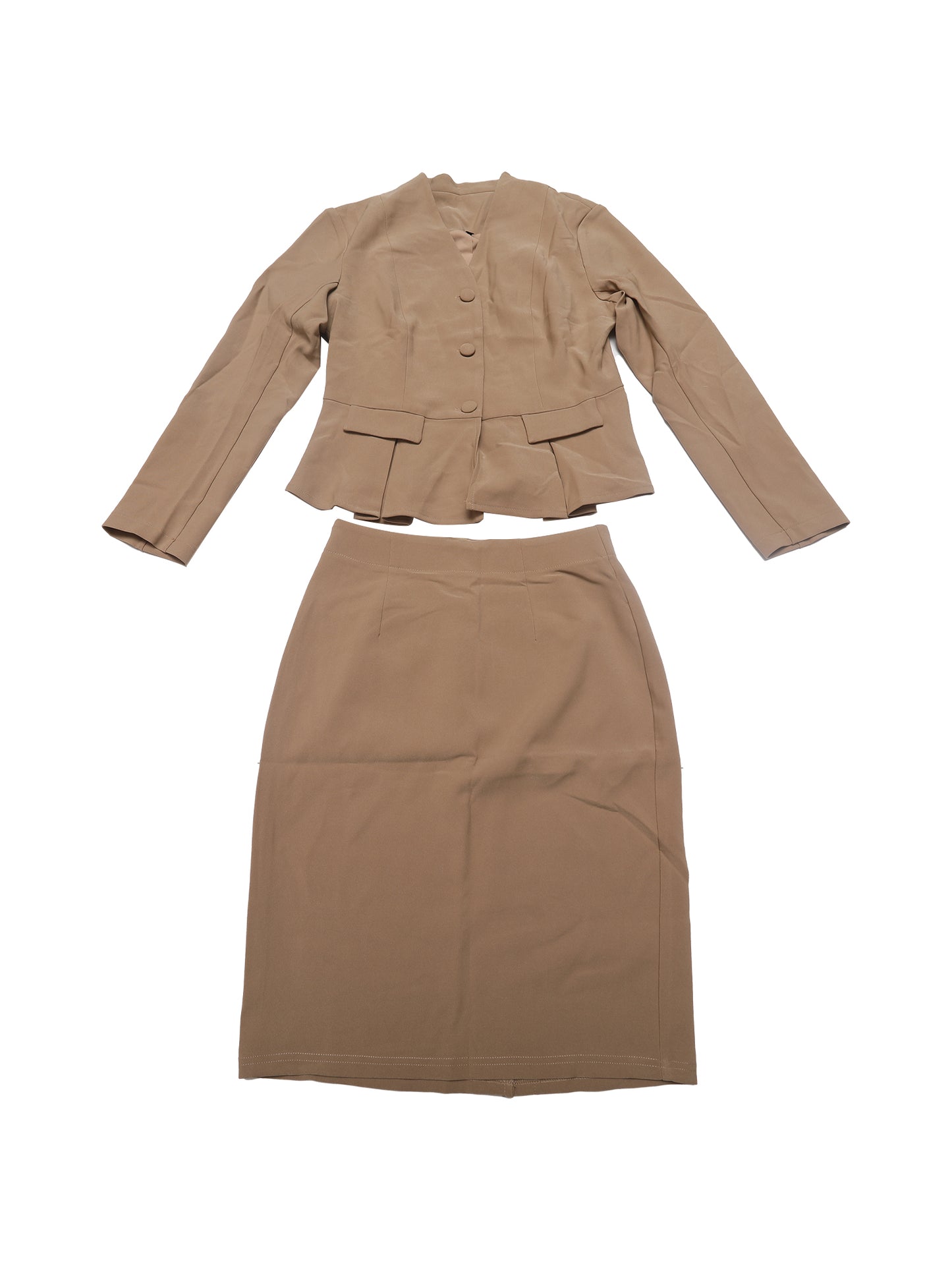 Women's Business 2 Piece Suit Set Long Sleeve Collarless Peplum Blazer Pencil Skirt