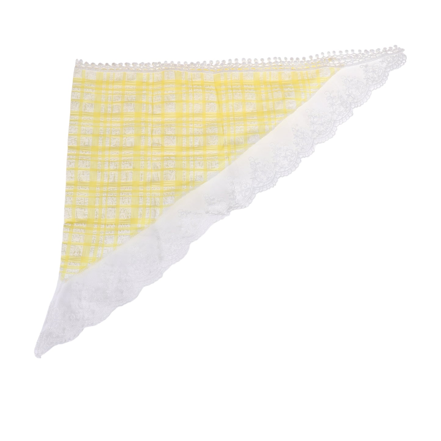 Plaid French Lace Triangle Bandana for Women Yellow White 1 Pc