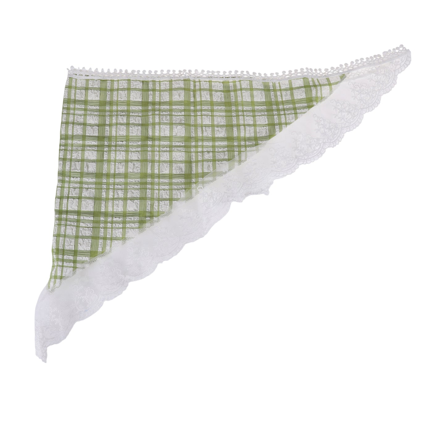 Plaid French Lace Triangle Bandana for Women Green 1 Pc
