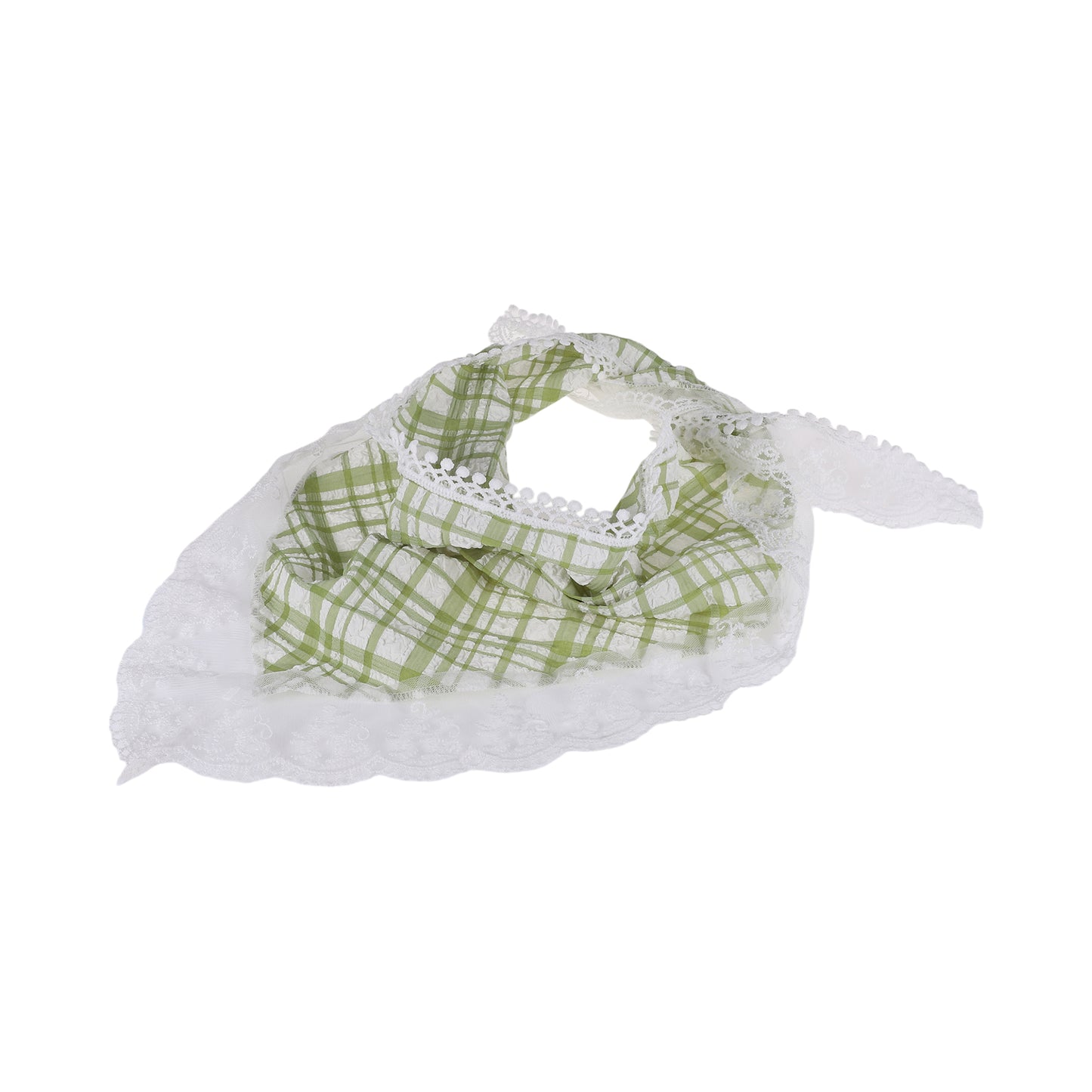 Plaid French Lace Triangle Bandana for Women Green 1 Pc