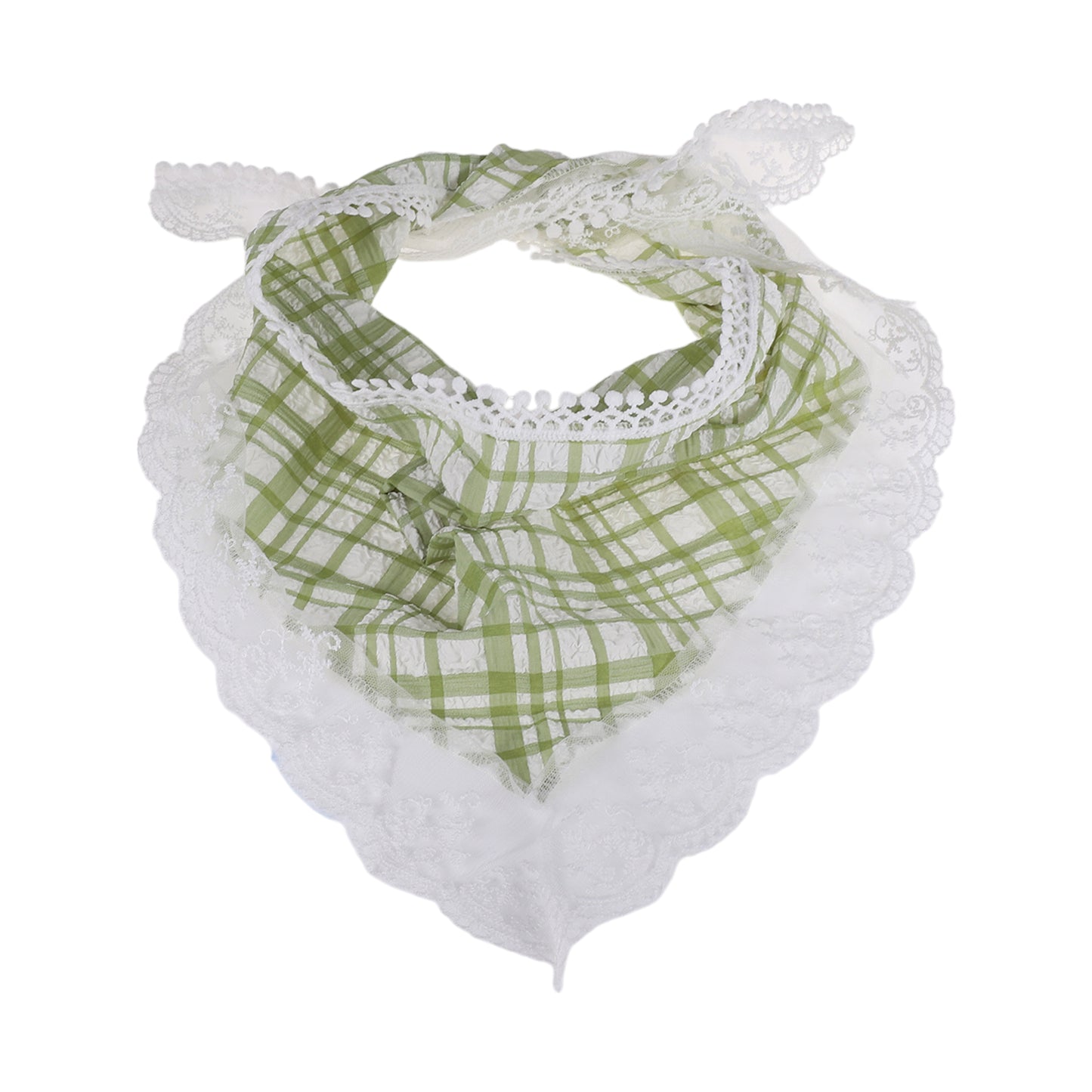 Plaid French Lace Triangle Bandana for Women Green 1 Pc