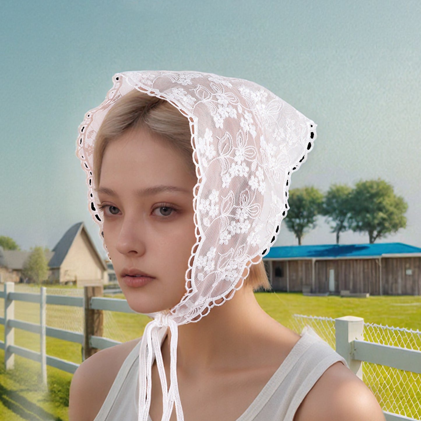Flower Snow French Lace Triangle Bandana for Women White 1 Pc