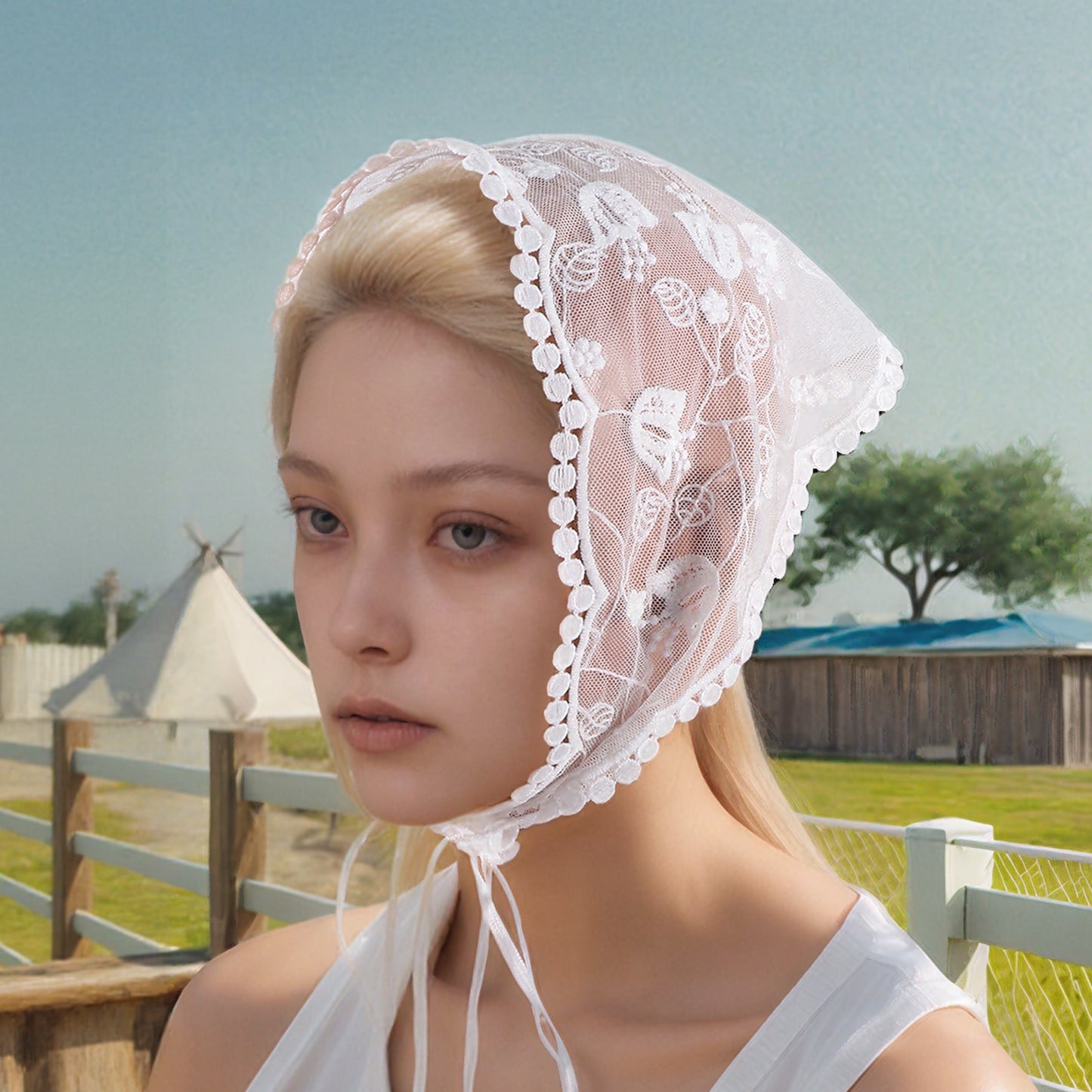 Flower French Lace Triangle Bandana for Women White 1 Pc