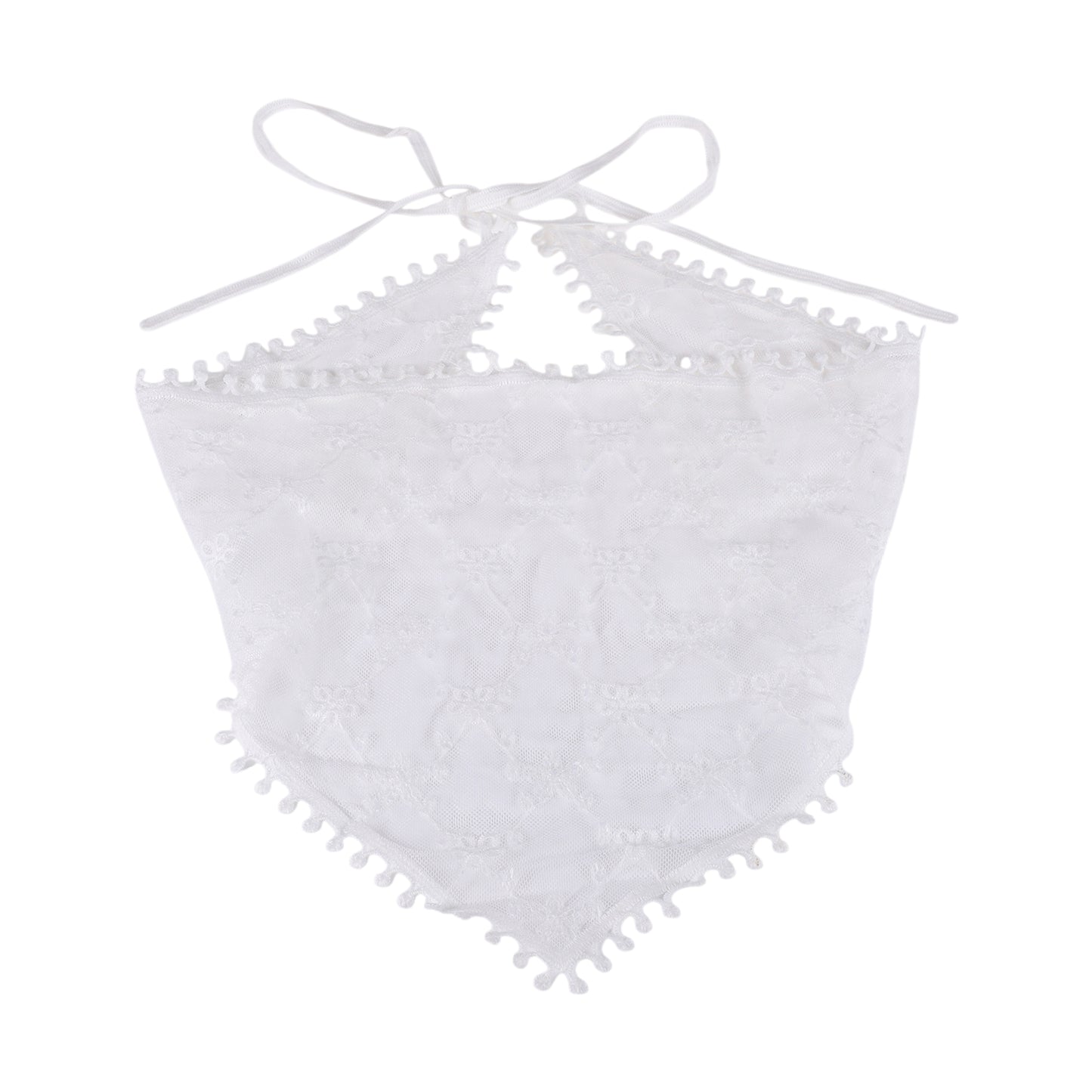Rhombus Flower French Lace Triangle Bandana for Women White 1 Pc