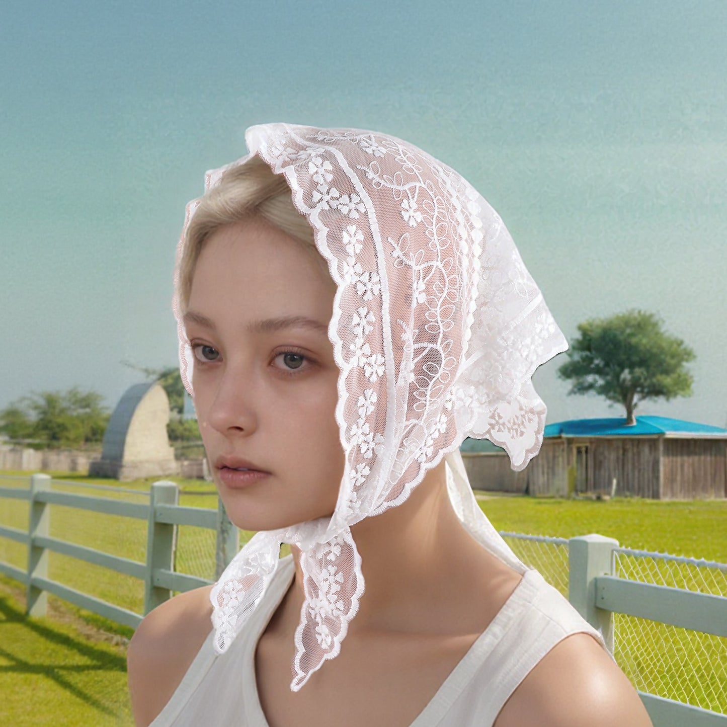Snowflake French Lace Triangle Bandana for Women White 1 Pc
