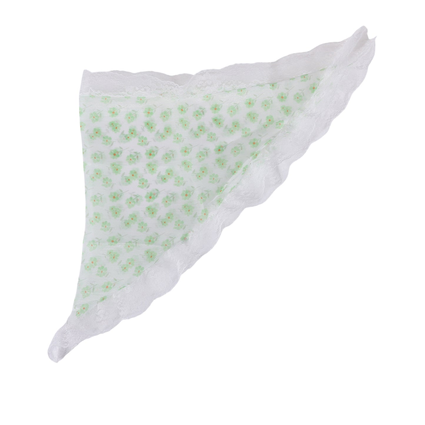 Green Little Flower French Lace Triangle Bandana for Women Beige 1 Pc