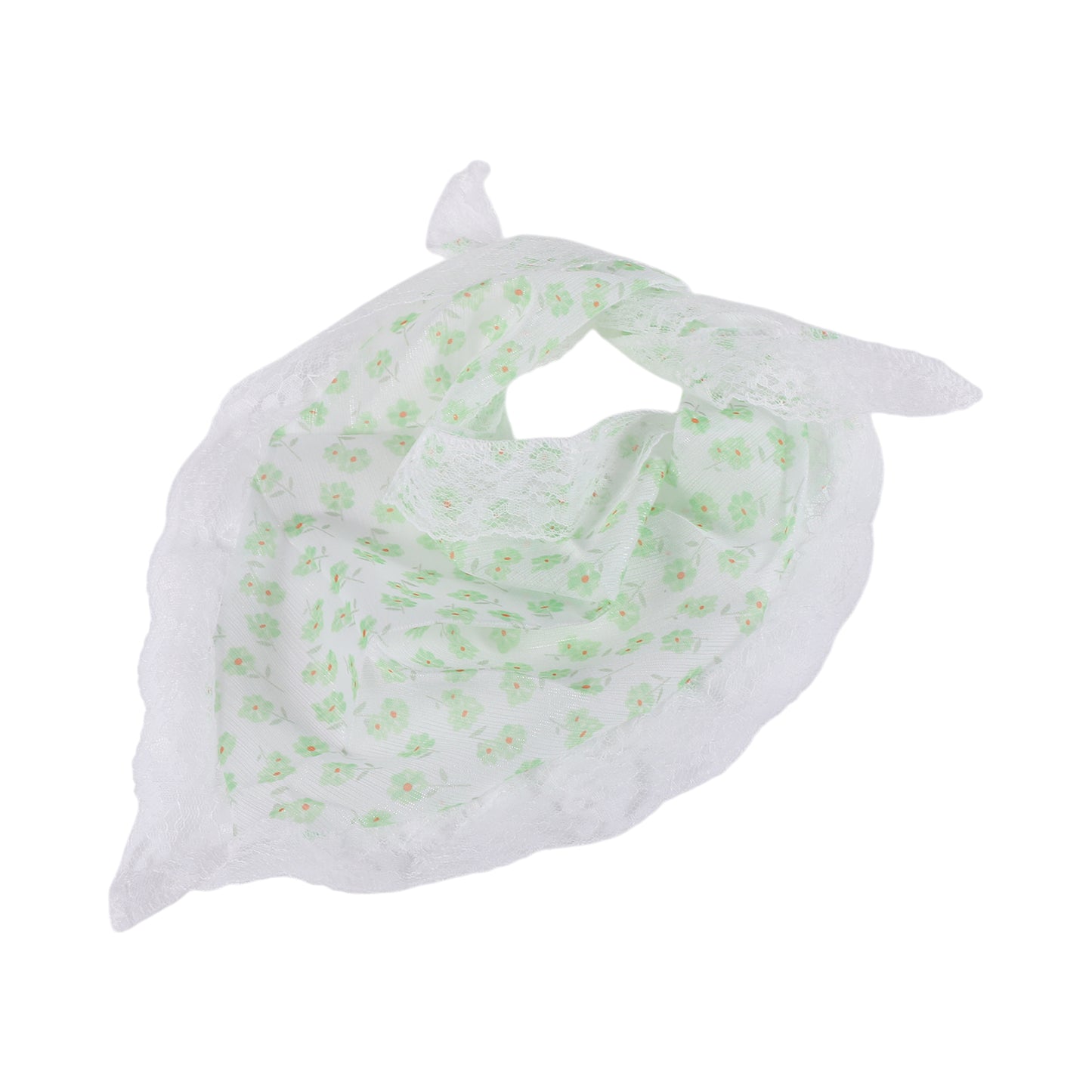 Green Little Flower French Lace Triangle Bandana for Women Beige 1 Pc