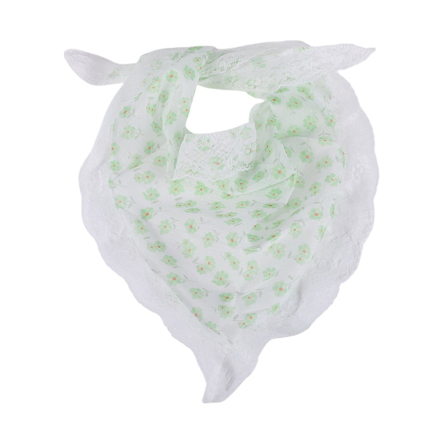 Green Little Flower French Lace Triangle Bandana for Women Beige 1 Pc
