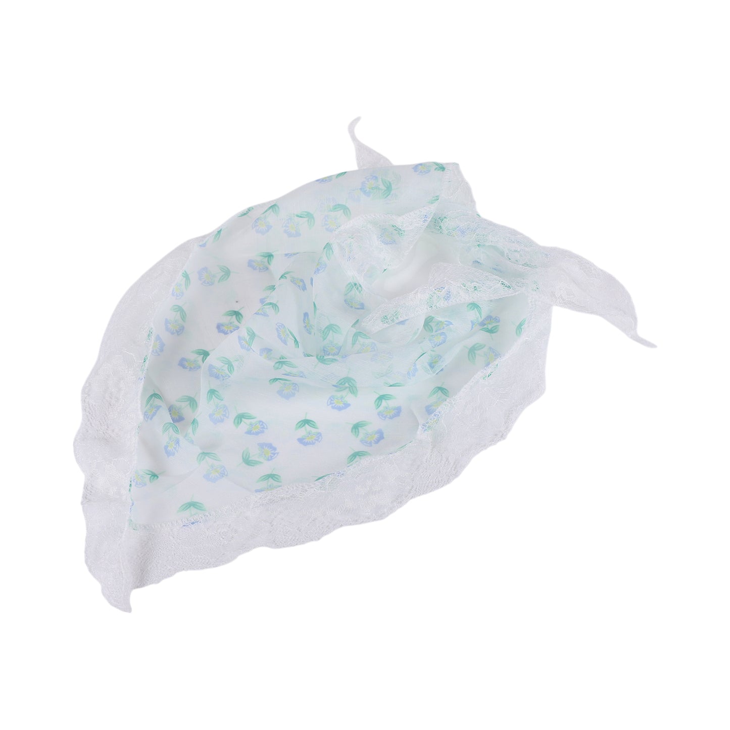 Bandana triangular de encaje francés con pequeñas flores para mujer, color beige y azul, 1 unidad