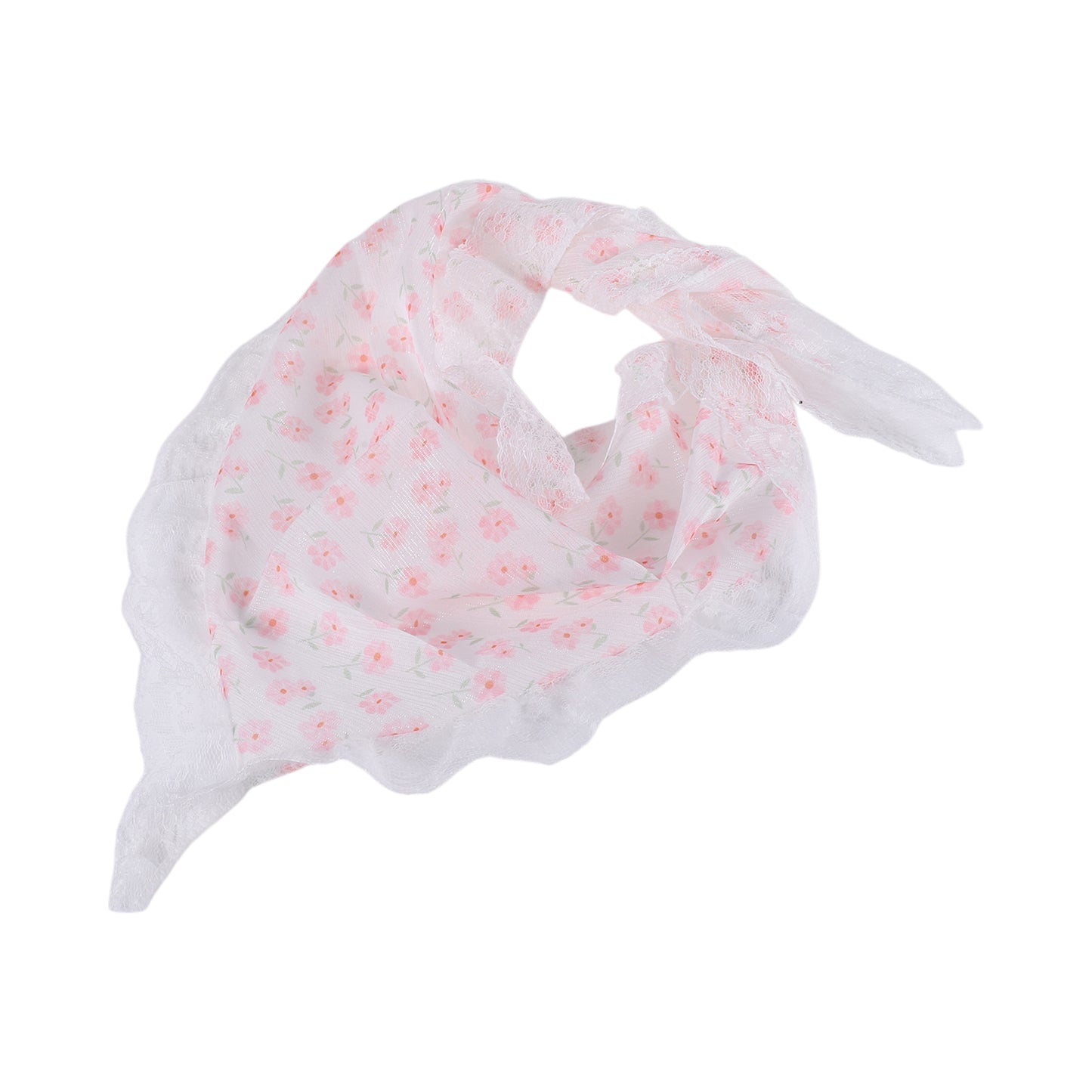 Bandana triangular de encaje francés con pequeñas flores para mujer, color beige y rosa, 1 unidad
