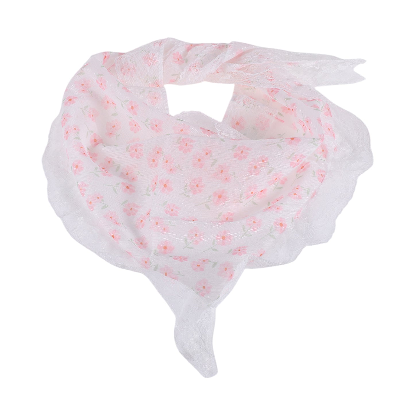 Little Flower French Lace Triangle Bandana for Women Beige Pink 1 Pc