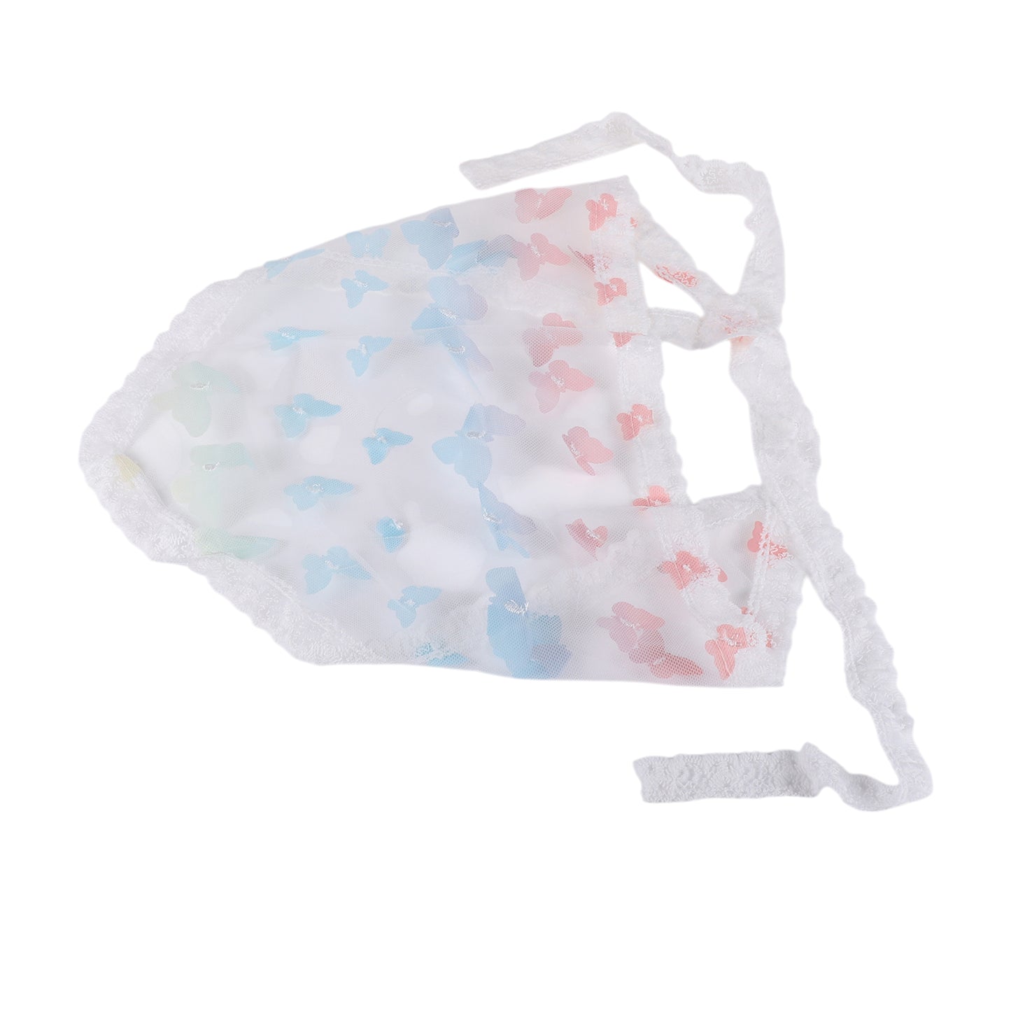 Butterfly French Lace Triangle Bandana for Women Beige Blue 1 Pc