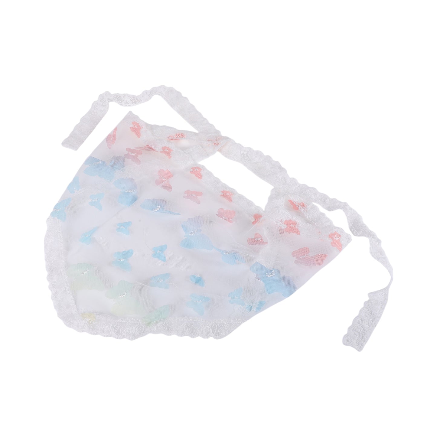 Bandana triangular de encaje francés con mariposas para mujer, color beige y azul, 1 unidad