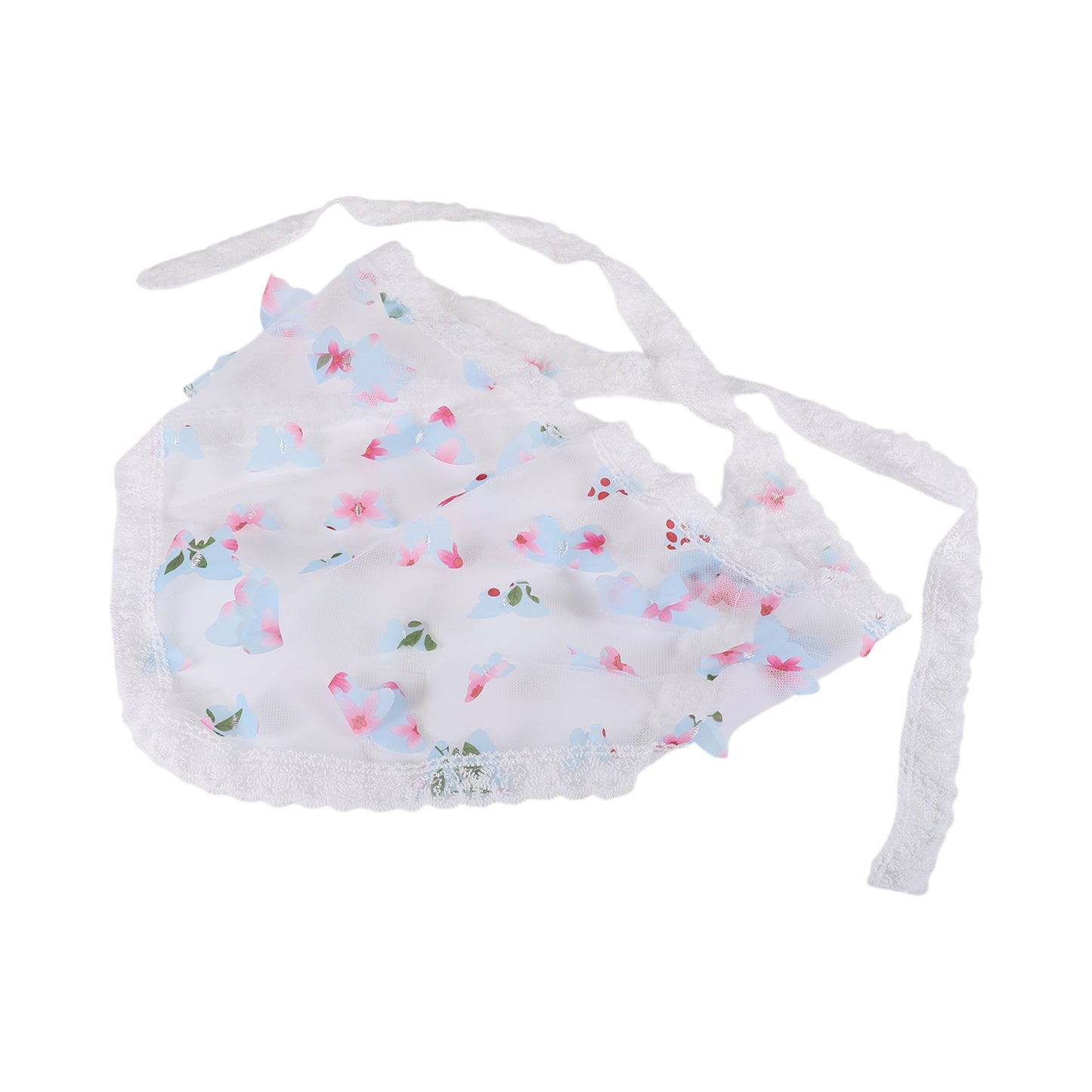 Bandana triangular de encaje francés con flores de mariposa para mujer, color beige y rosa, 1 unidad