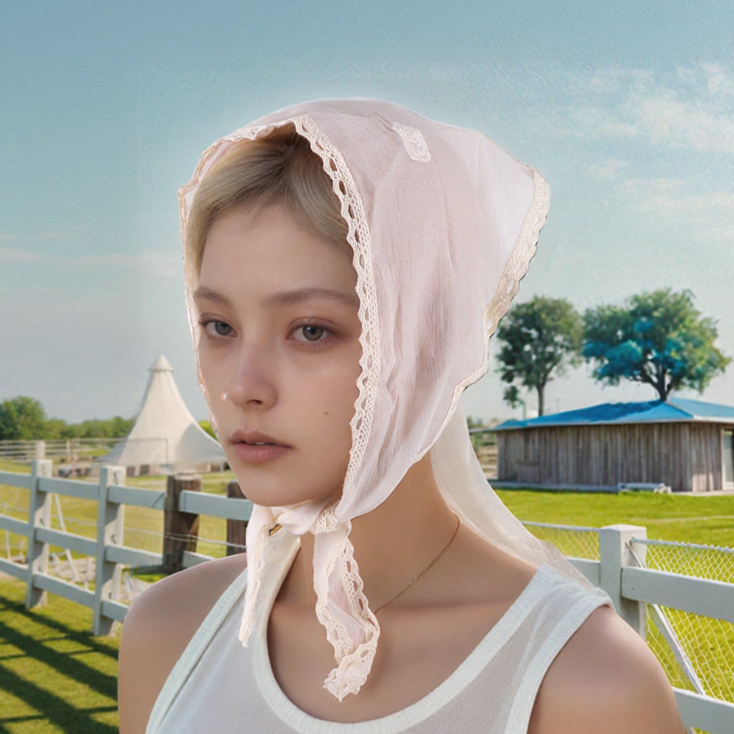 Flower Country Style Triangle Bandana for Women Beige 1 Pc