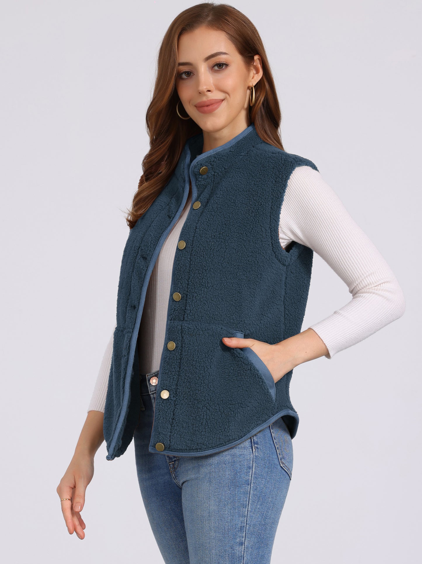 Womens Fleece Plush Fuzzy Sleeveless Jacket Vest