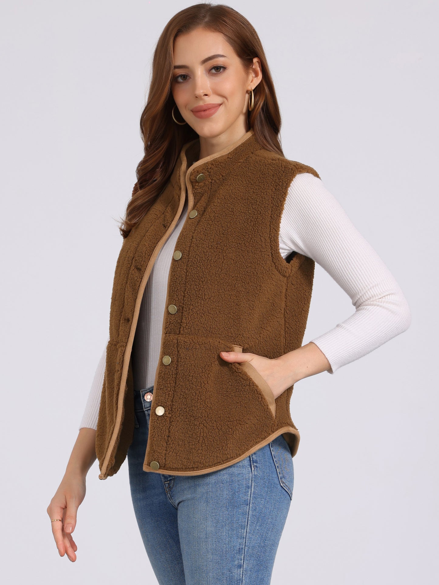 Womens Fleece Plush Fuzzy Sleeveless Jacket Vest