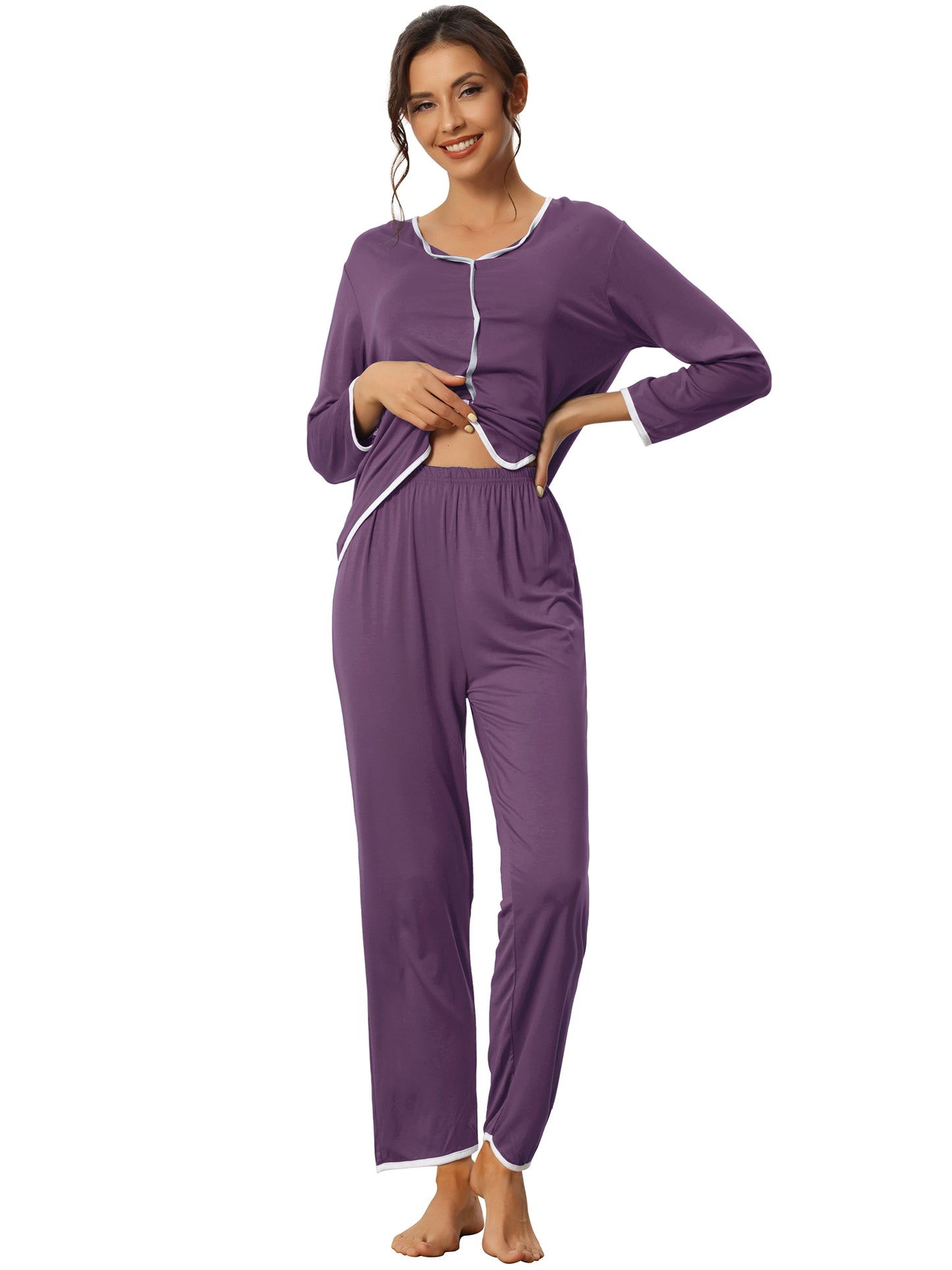 Women's Sleepwear Long Sleeve Pajamas Pullover Tops with Pants Lounge Sets