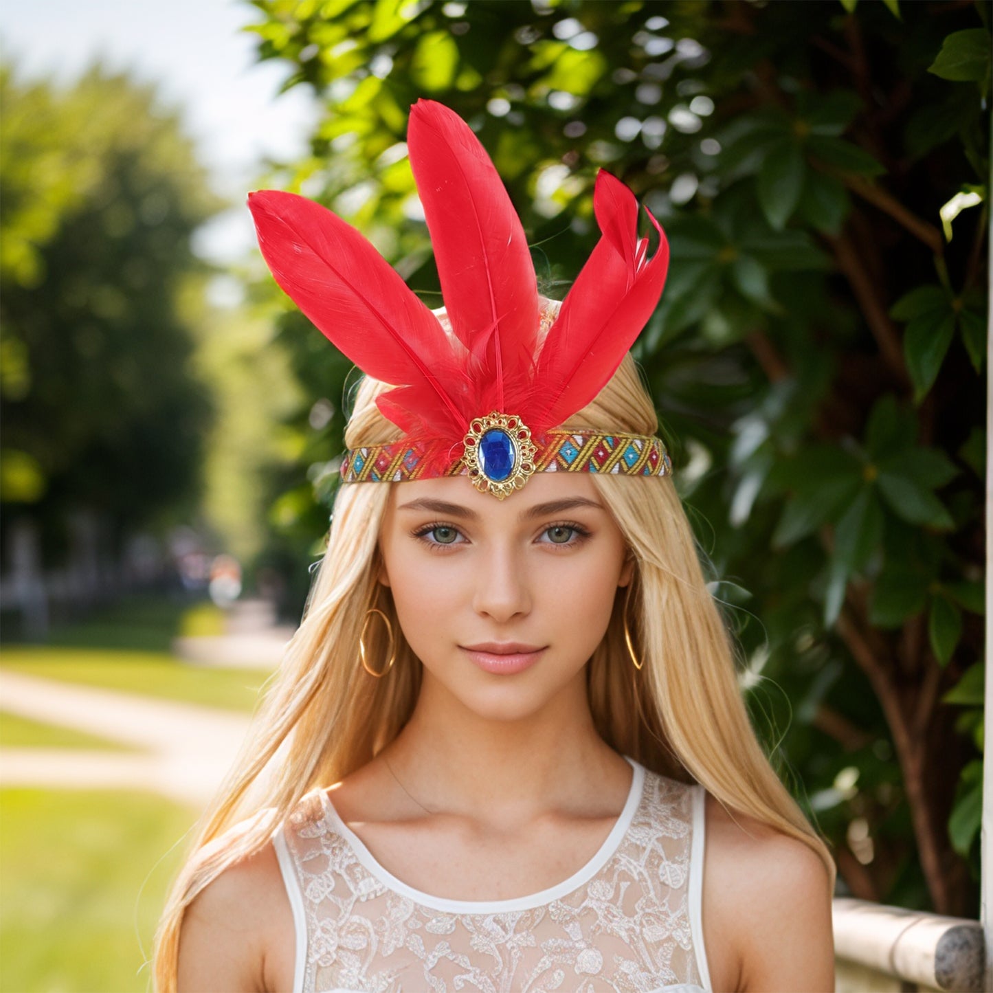 Feather Elastic Band Headband for Women Red 1 Pc