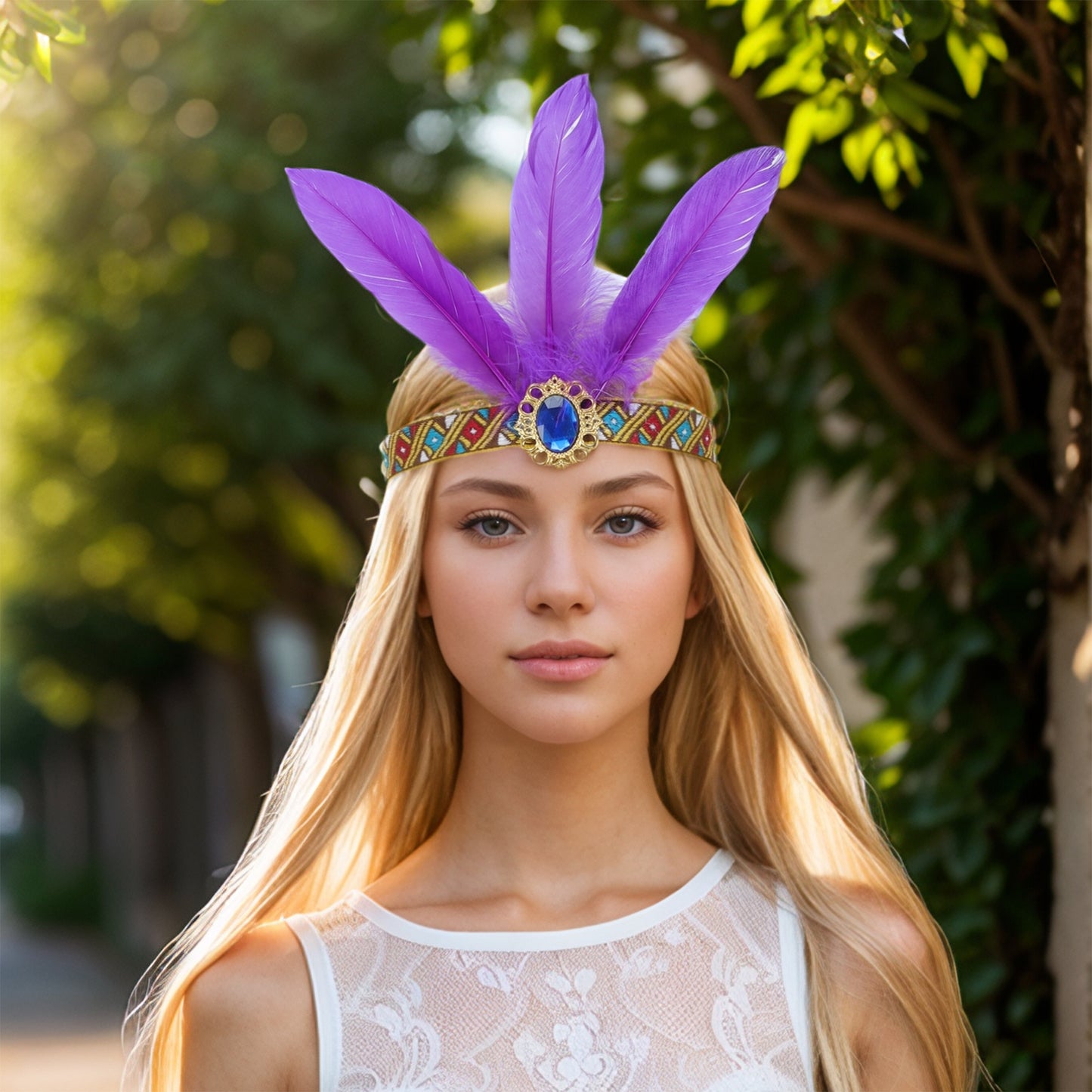Feather Elastic Band Headband for Women Purple 1 Pc