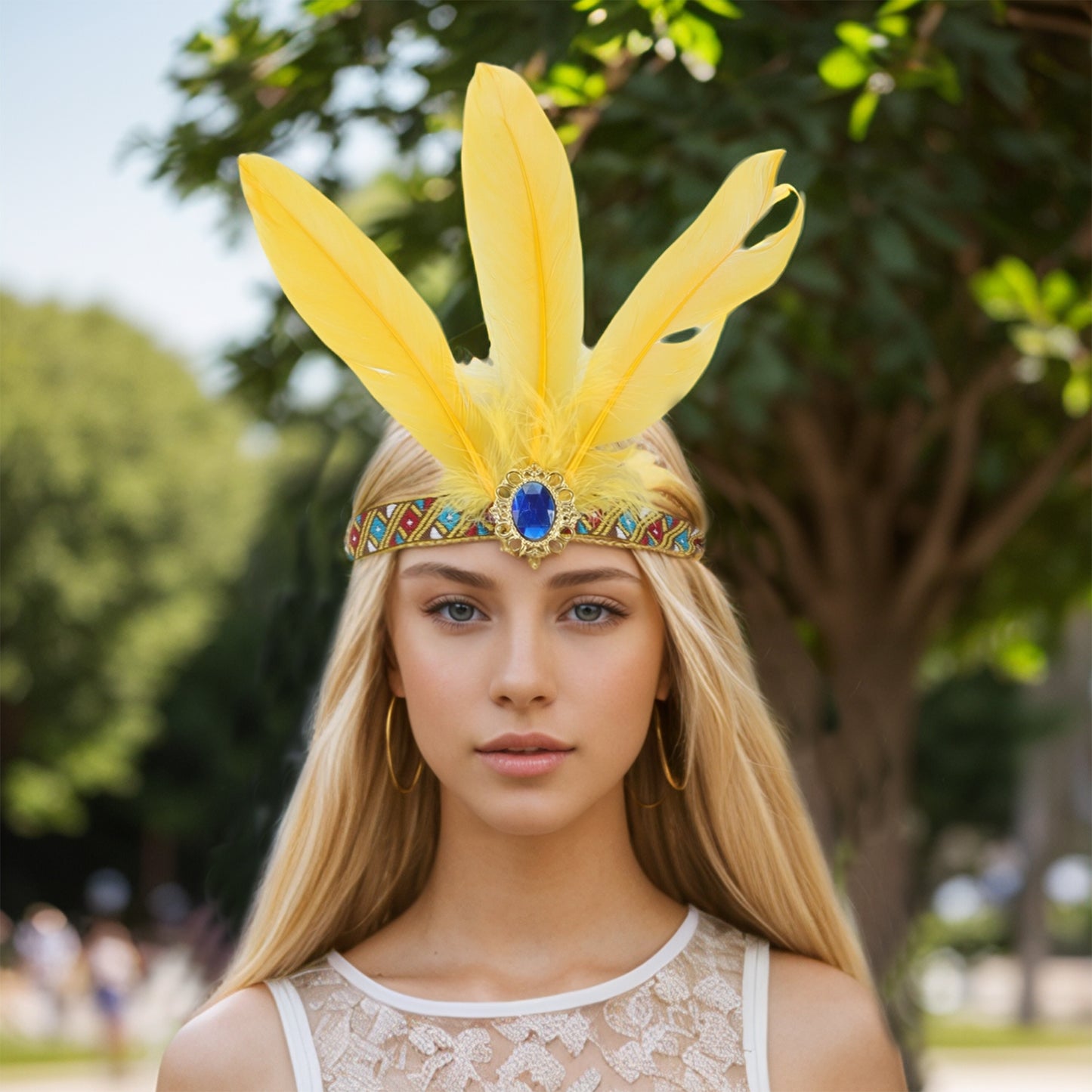 Feather Elastic Band Headband for Women Gold Tone Yellow 1 Pc