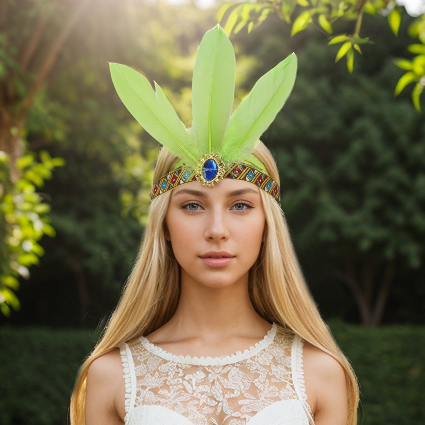 Feather Elastic Band Headband for Women Light Green 1 Pc