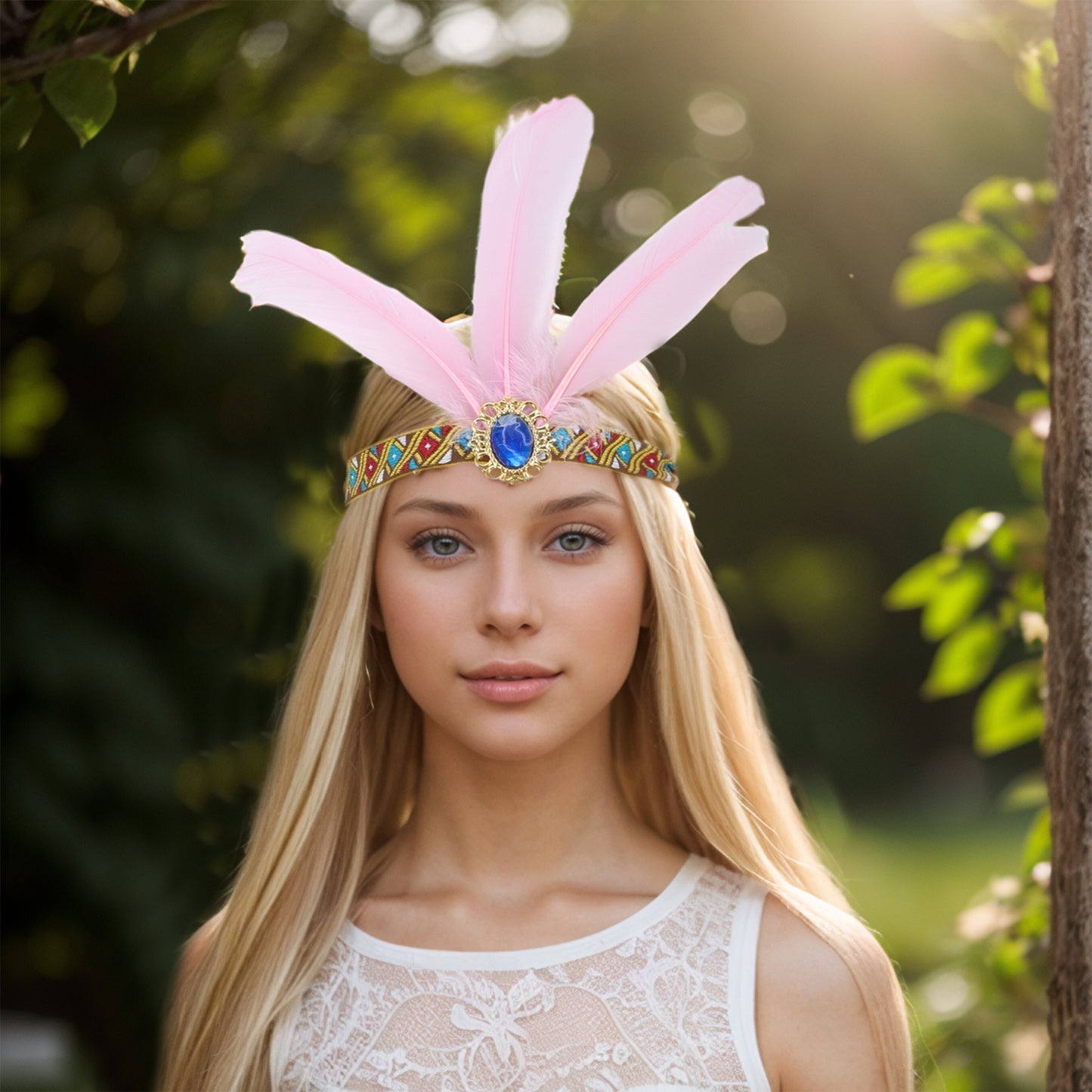 Feather Elastic Band Headband for Women Pink 1 Pc